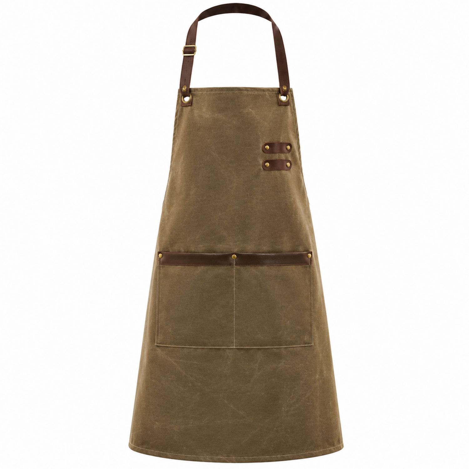 Grembiule in Tela Cerata Marrone con Tasche Regolabili