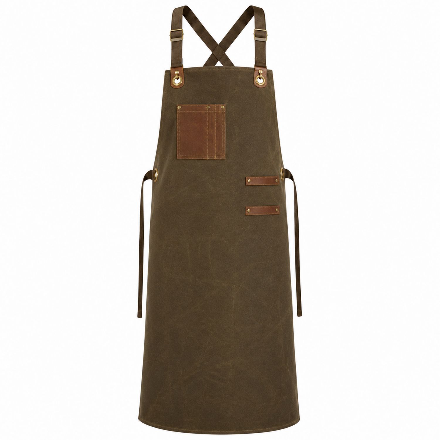 Grembiule Marrone con Tasche Multiple e Cinghie Regolabili