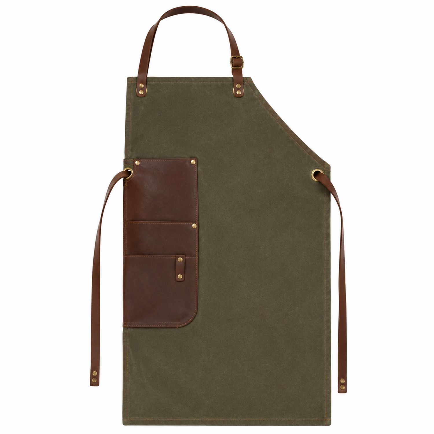 Grembiule in Tela Verde con Dettagli in Pelle Marrone