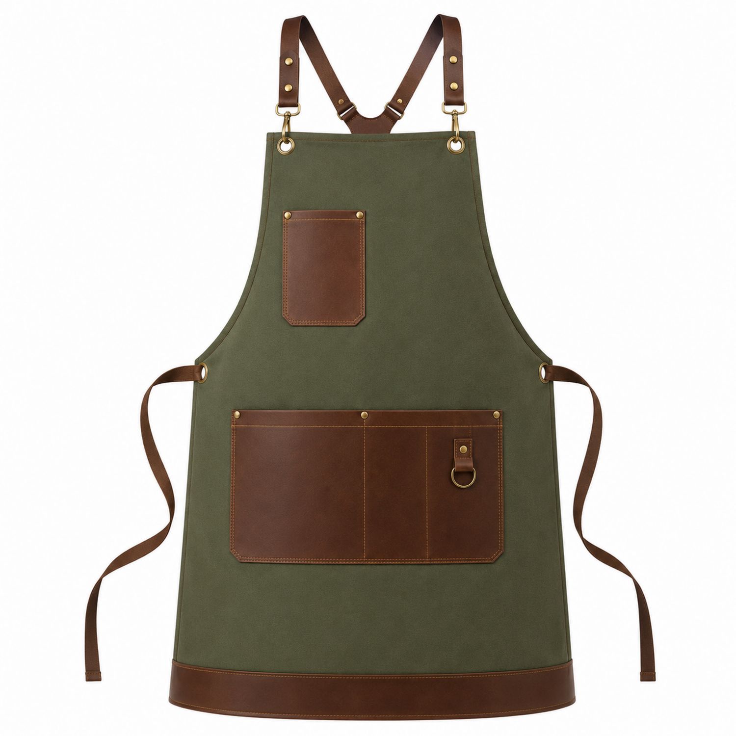 Grembiule da Cucina Regolabile con Tasche Verde e Marrone