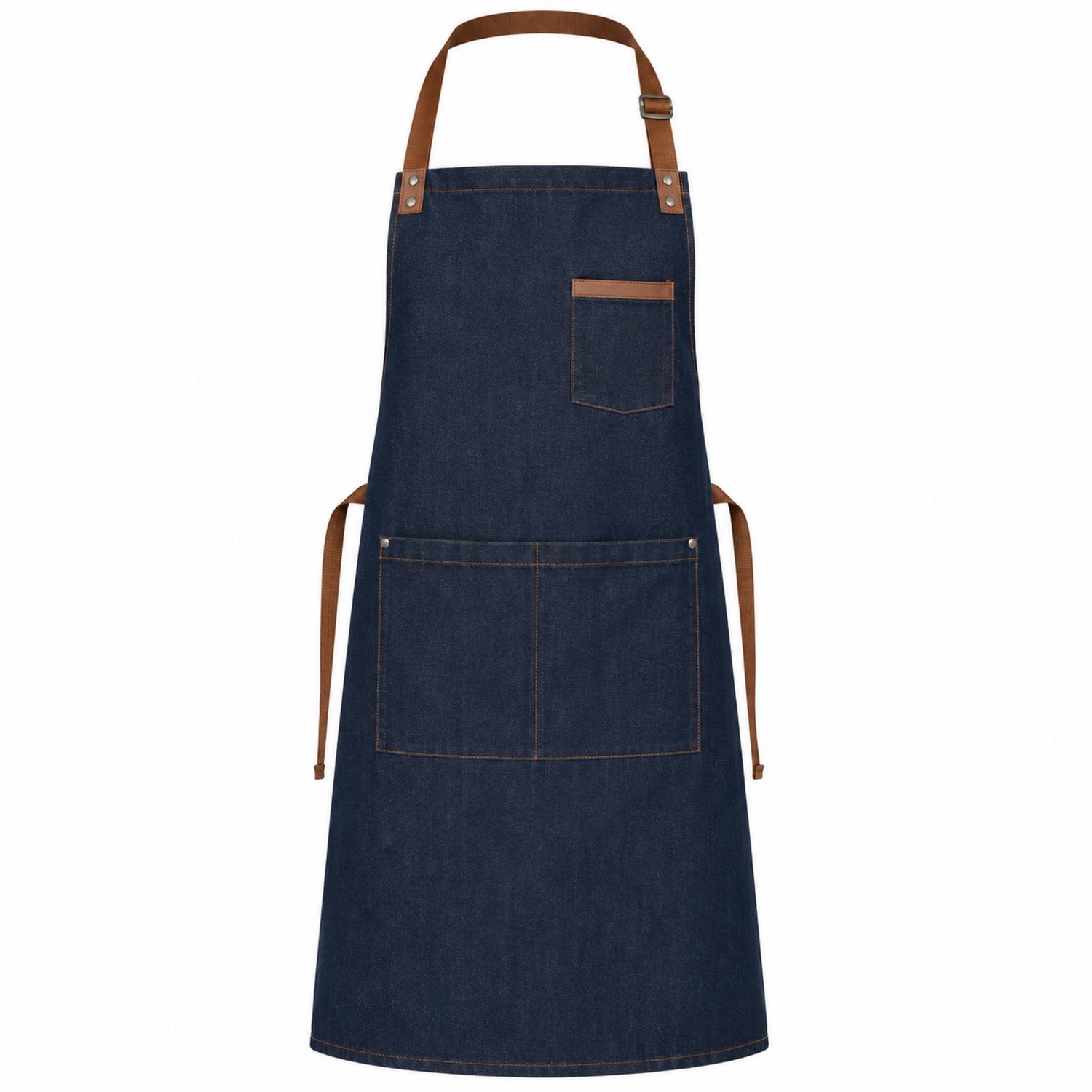 Grembiule da Cucina in Denim Blu con Tasche Regolabili in Pelle