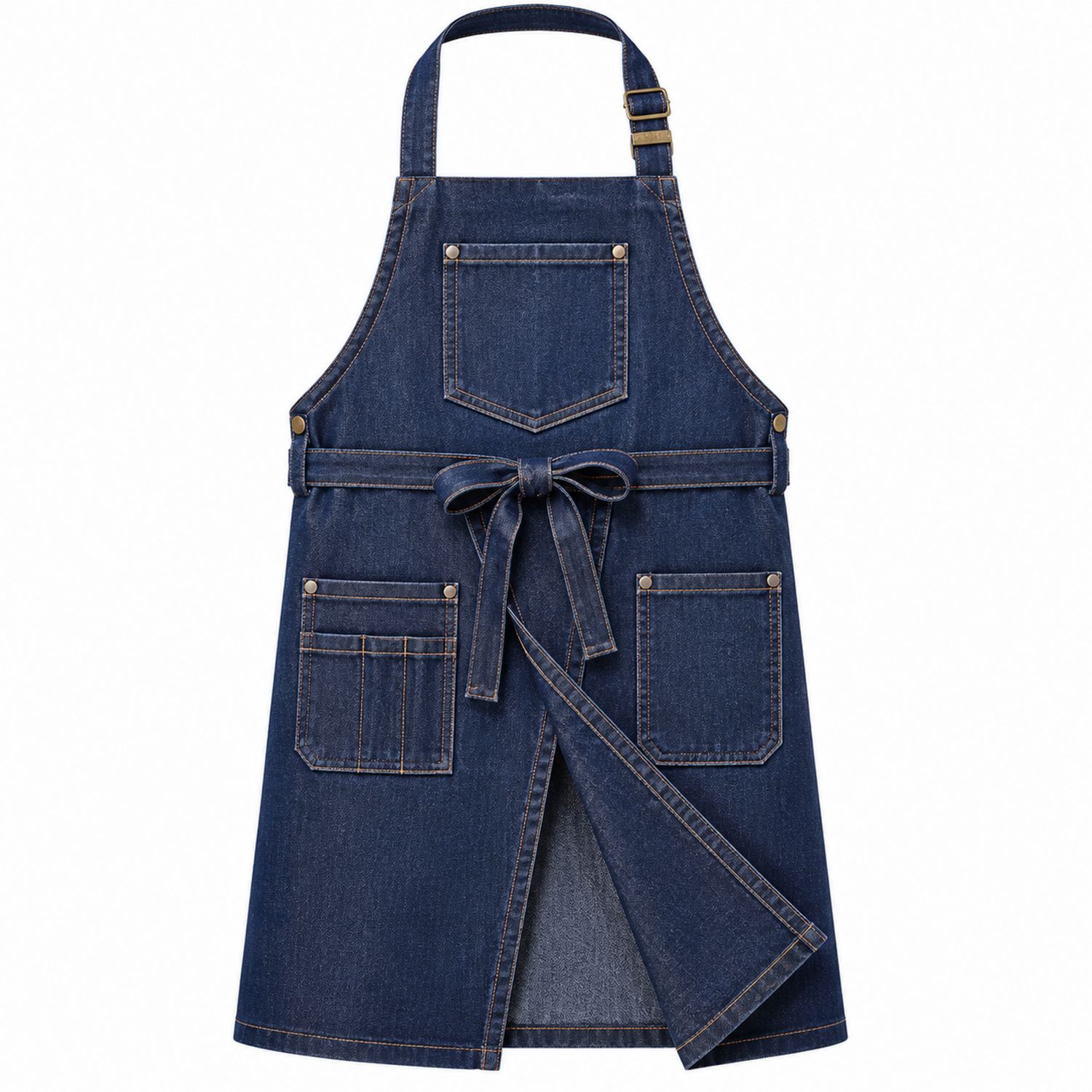 Grembiule da Cucina in Denim Blu con Tasche