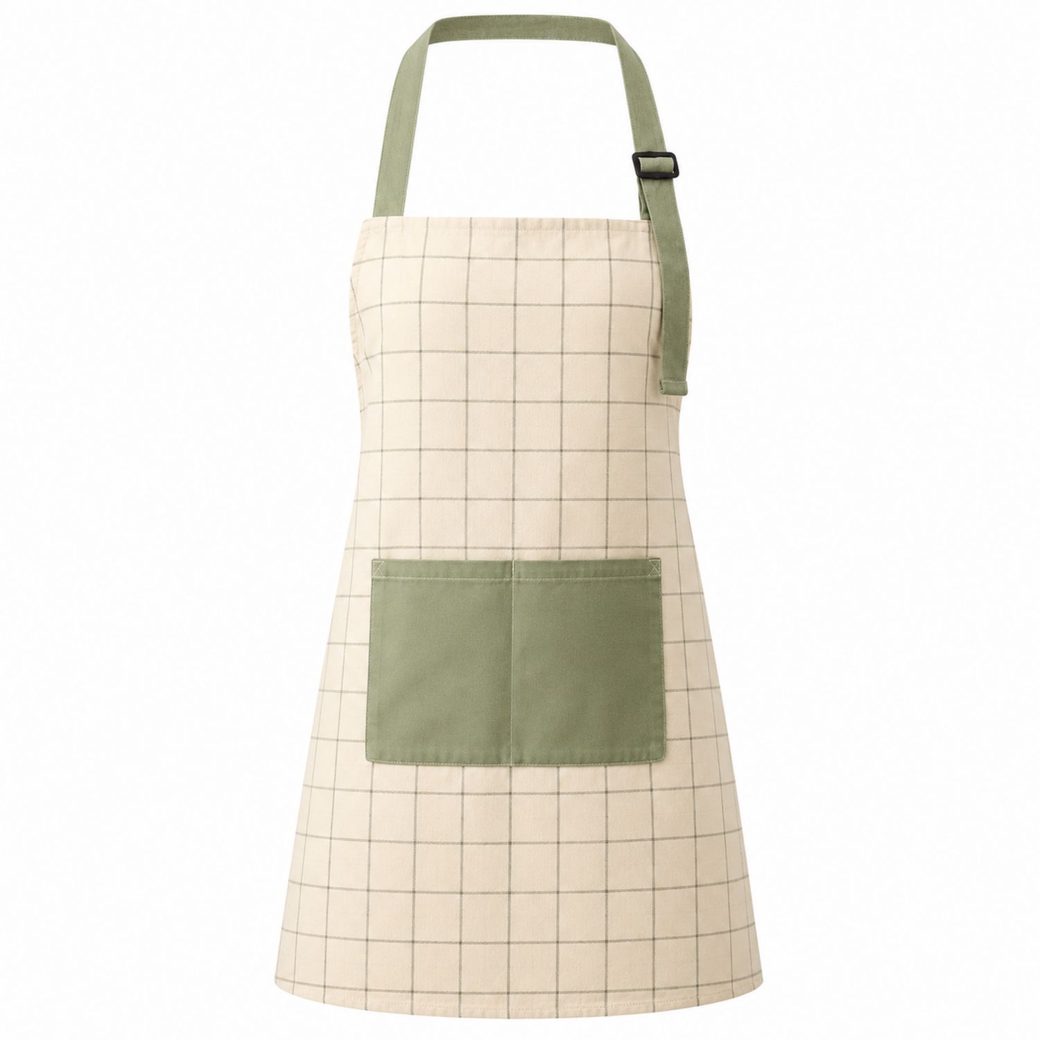 Grembiule da Cucina a Quadri con Tasca Verde e Beige