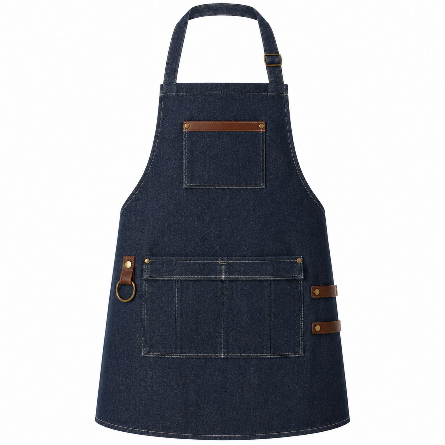 Grembiule in Denim Blu con Tasche Multiple e Fibbia Regolabile