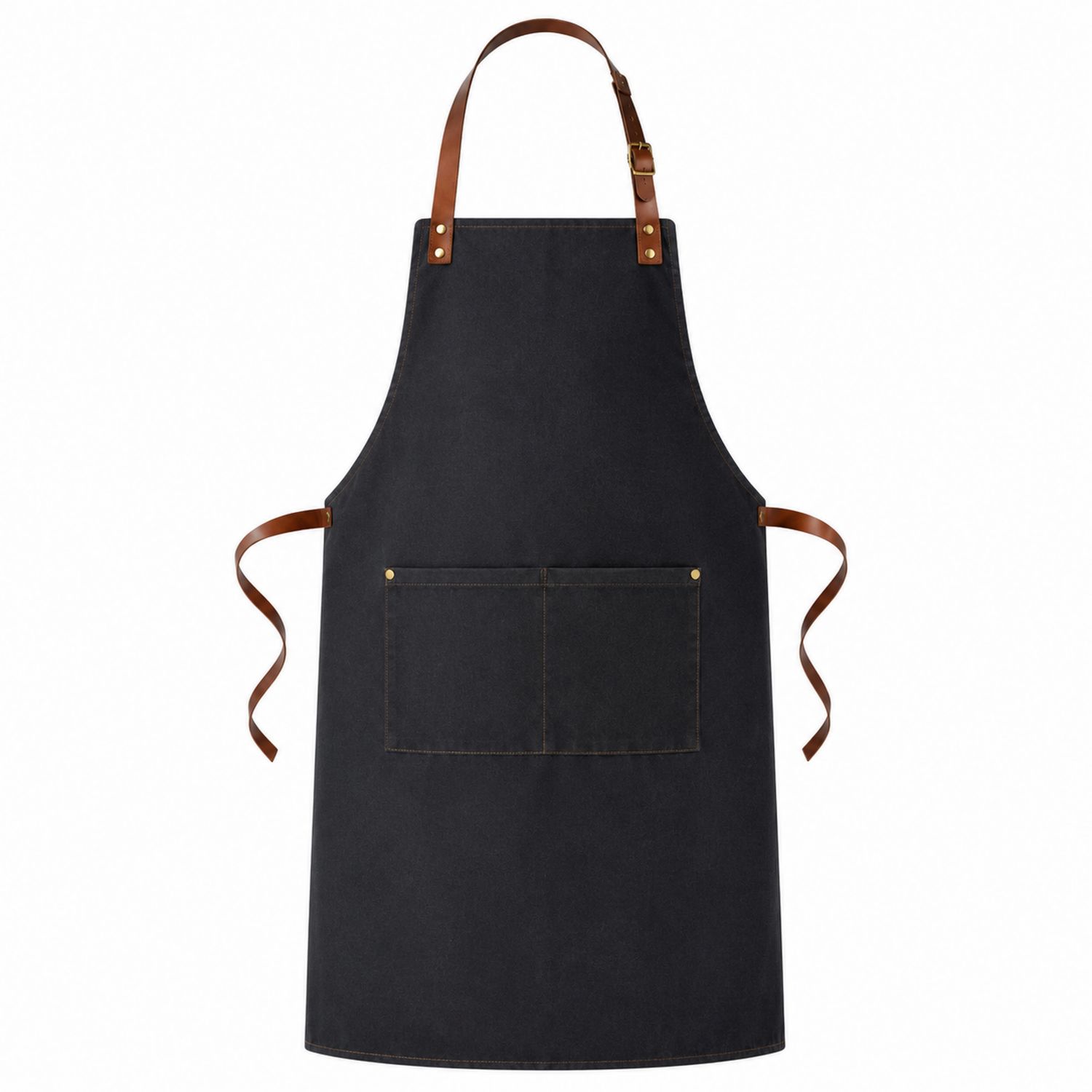 Grembiule da Cucina Nero con Tasche e Cinghie Marroni Regolabili