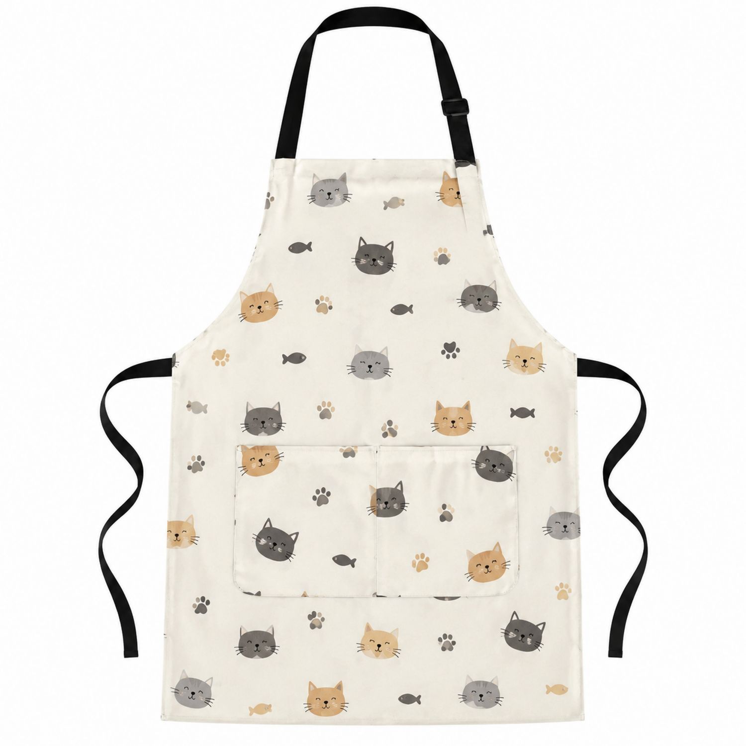 Grembiule da Cucina Regolabile con Stampa di Gatti Beige e Nero