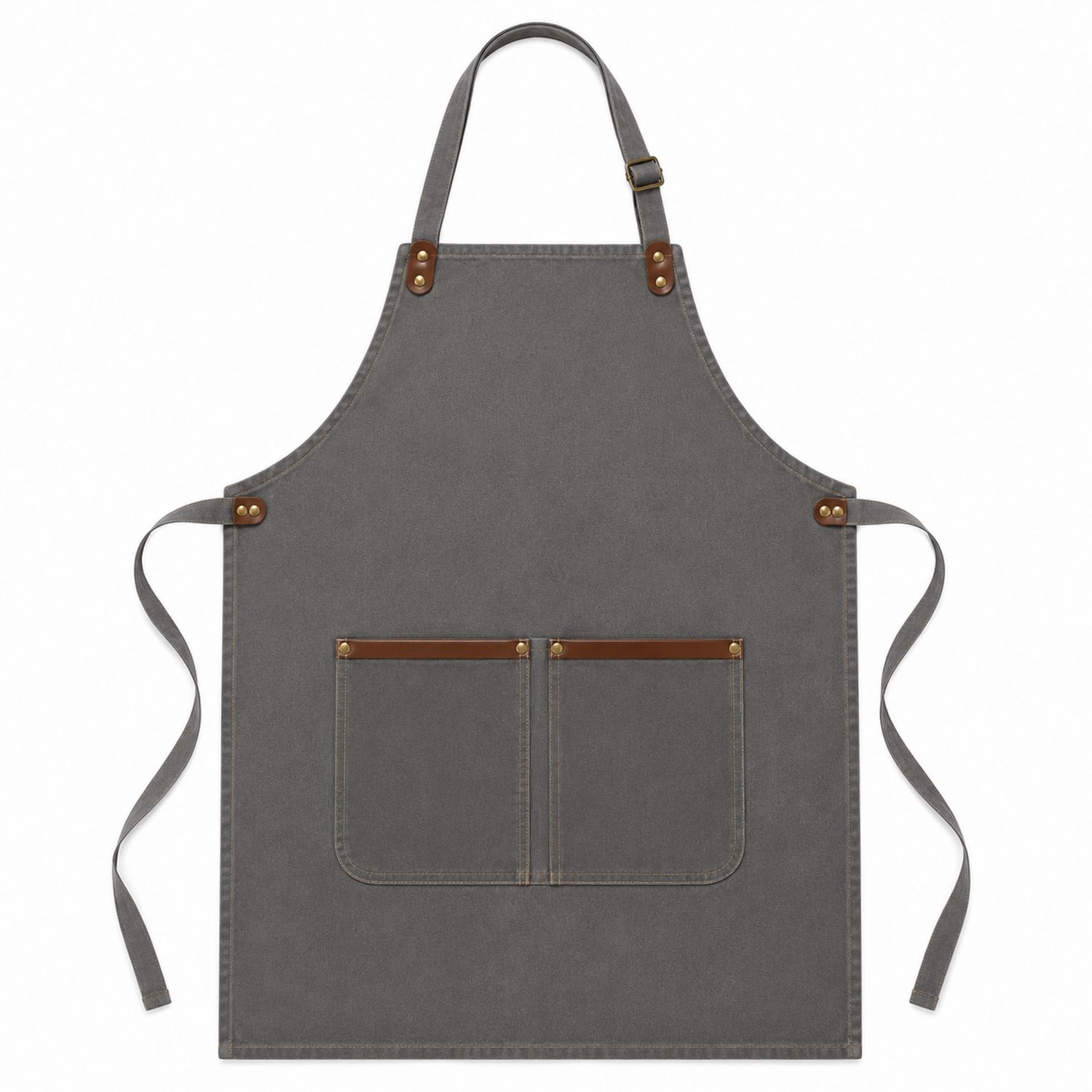 Grembiule da Cucina Grigio con Tasche e Fibbia Regolabile