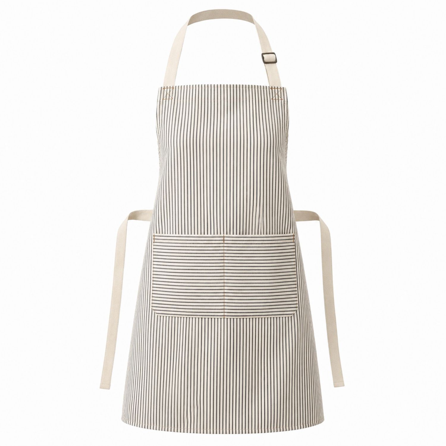 Grembiule da Cucina a Righe Beige/Nero con Tasche Regolabile