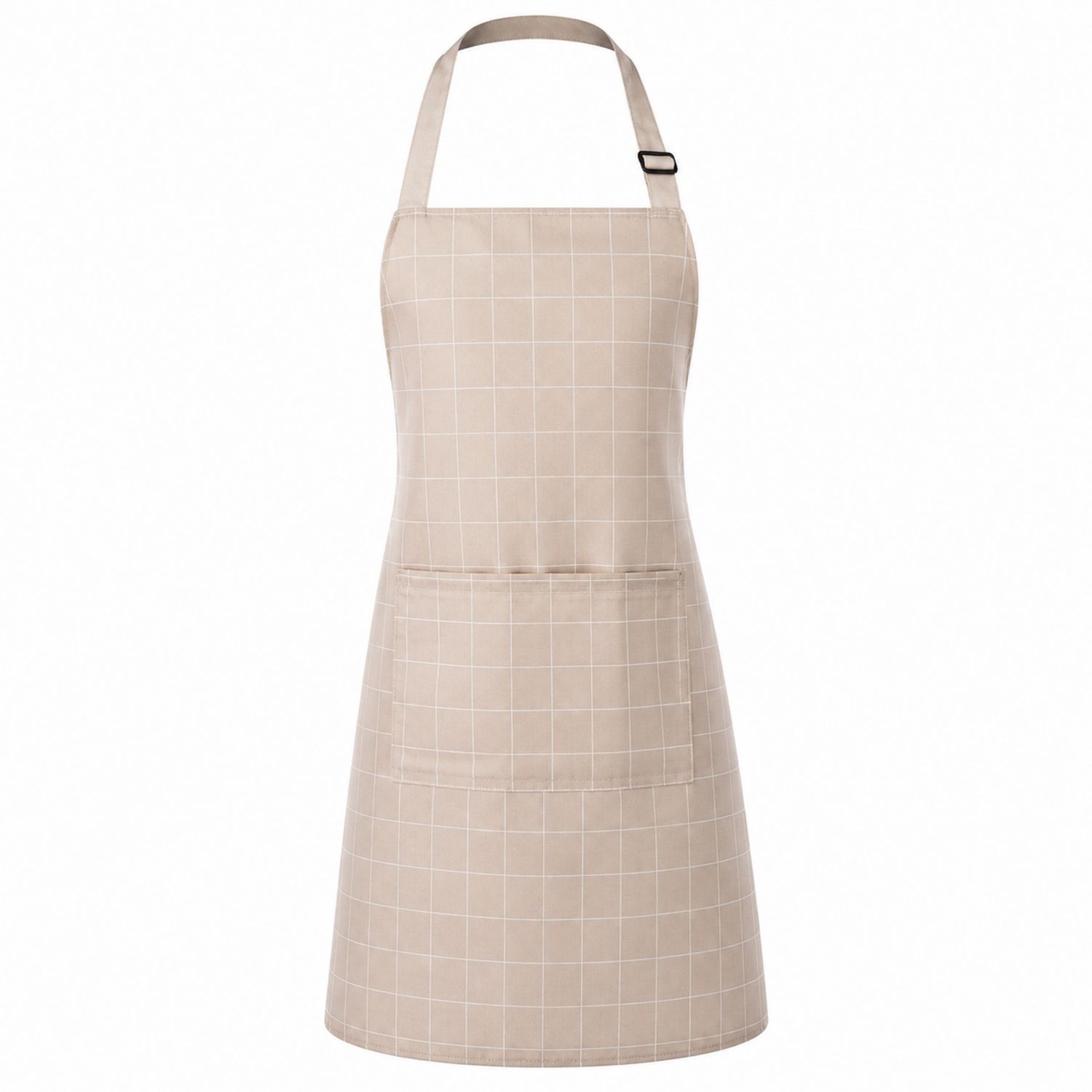 Grembiule da Cucina Beige a Quadretti con Tasca Regolabile 70x60cm