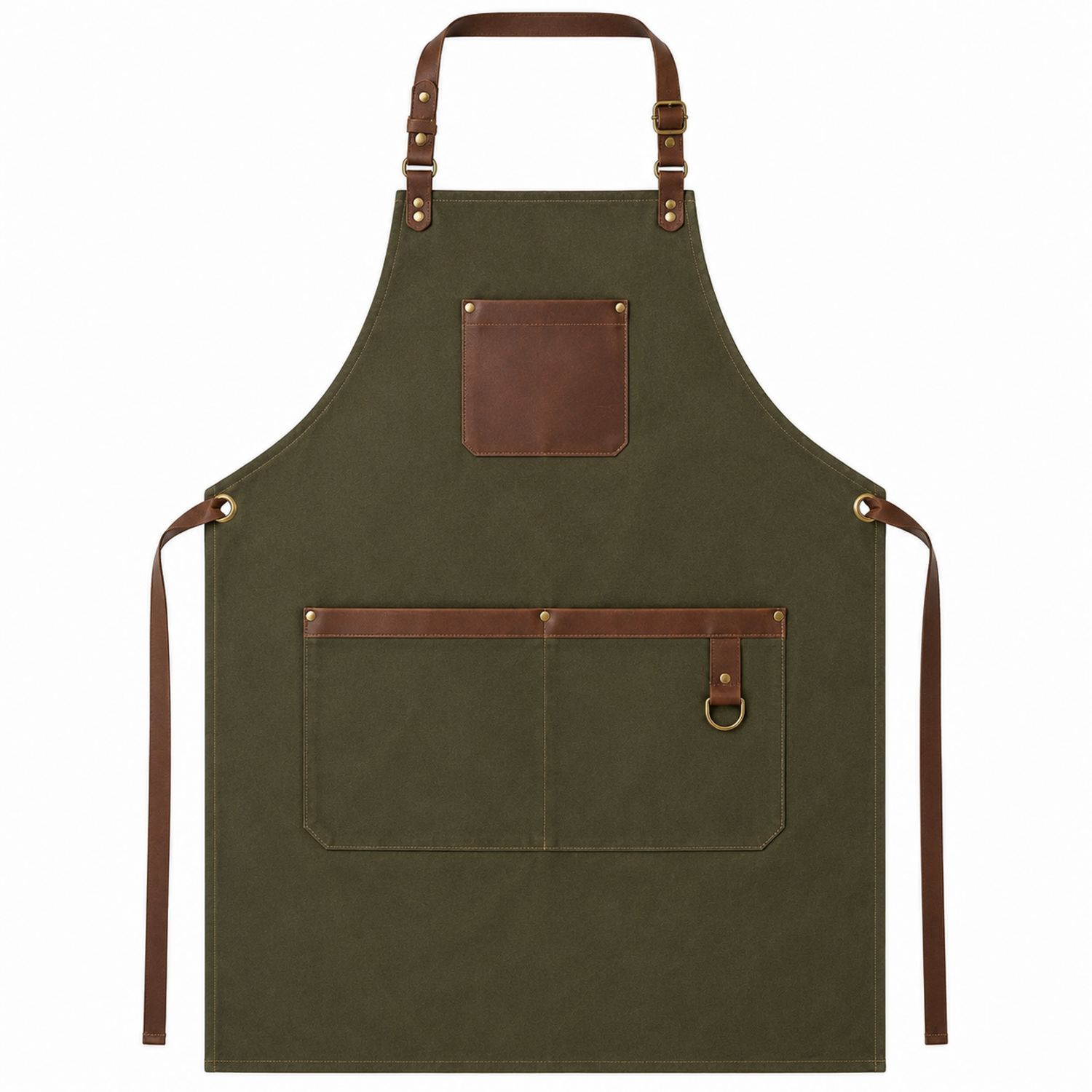 Grembiule Verde Oliva con Tasche e Cinghie Regolabili