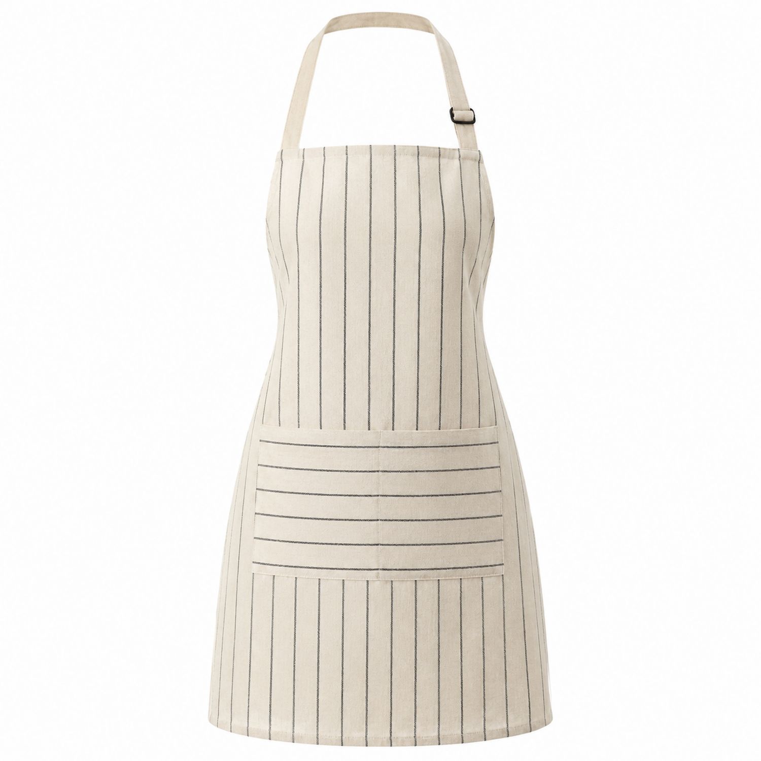 Grembiule da cucina a righe regolabile beige con tasca frontale