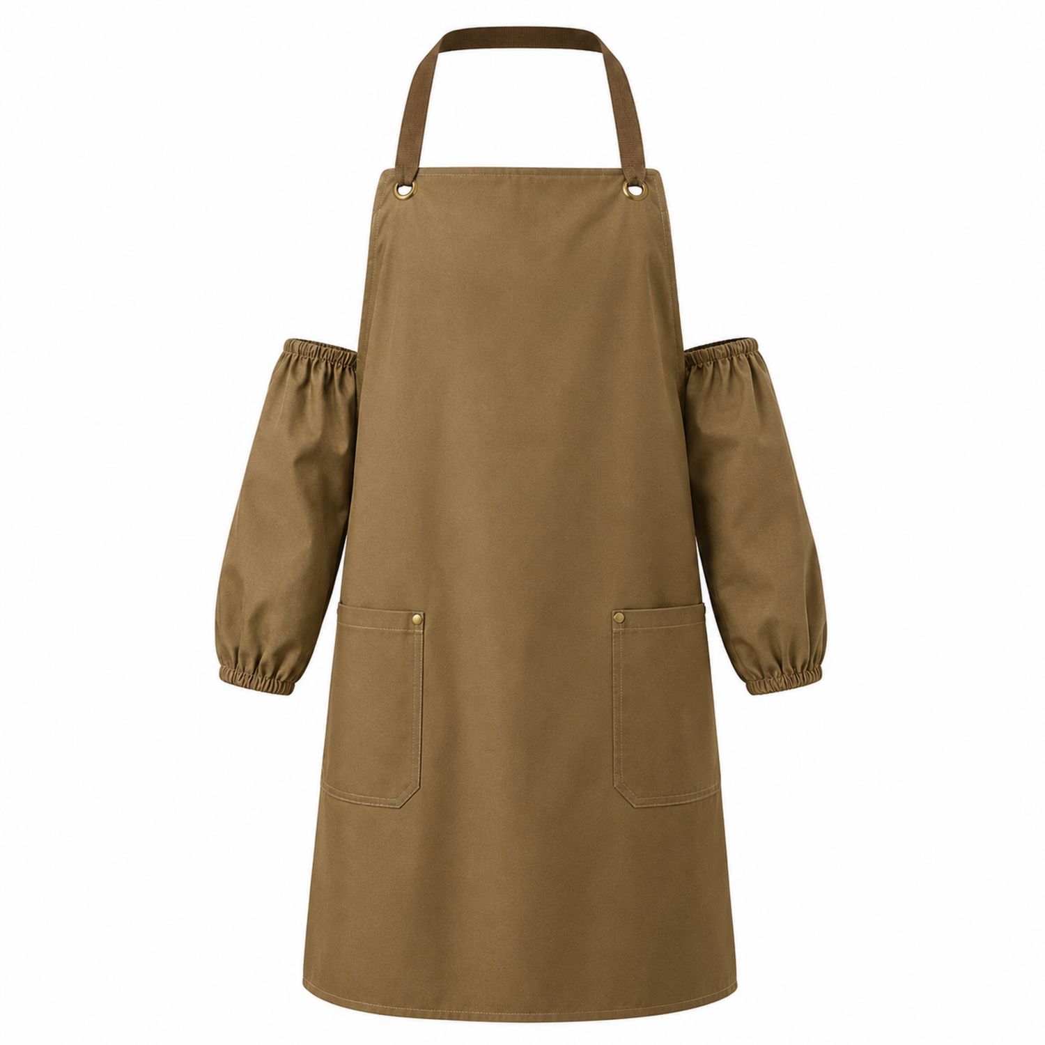 Grembiule da Cucina Marrone con Maniche Lunghe e Tasche