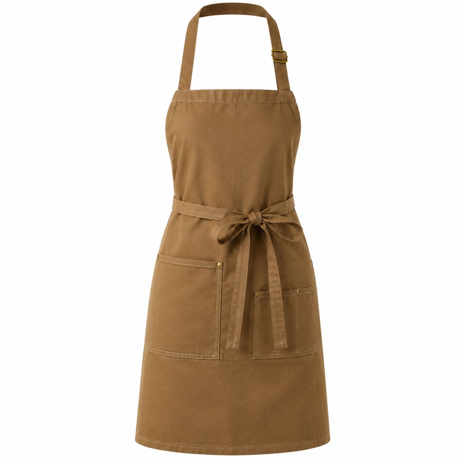 Grembiule da Cucina Marrone con Tasche e Cinturini Regolabili