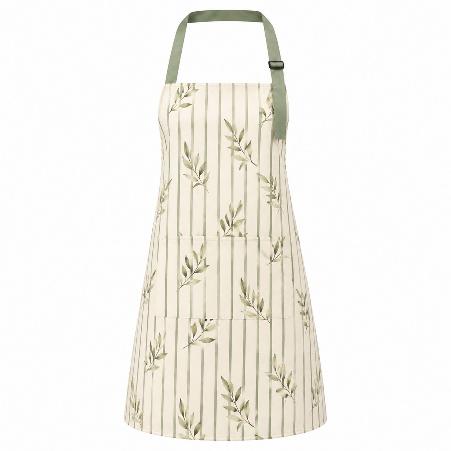 Grembiule da Cucina con Motivo Foglie Verde e Crema