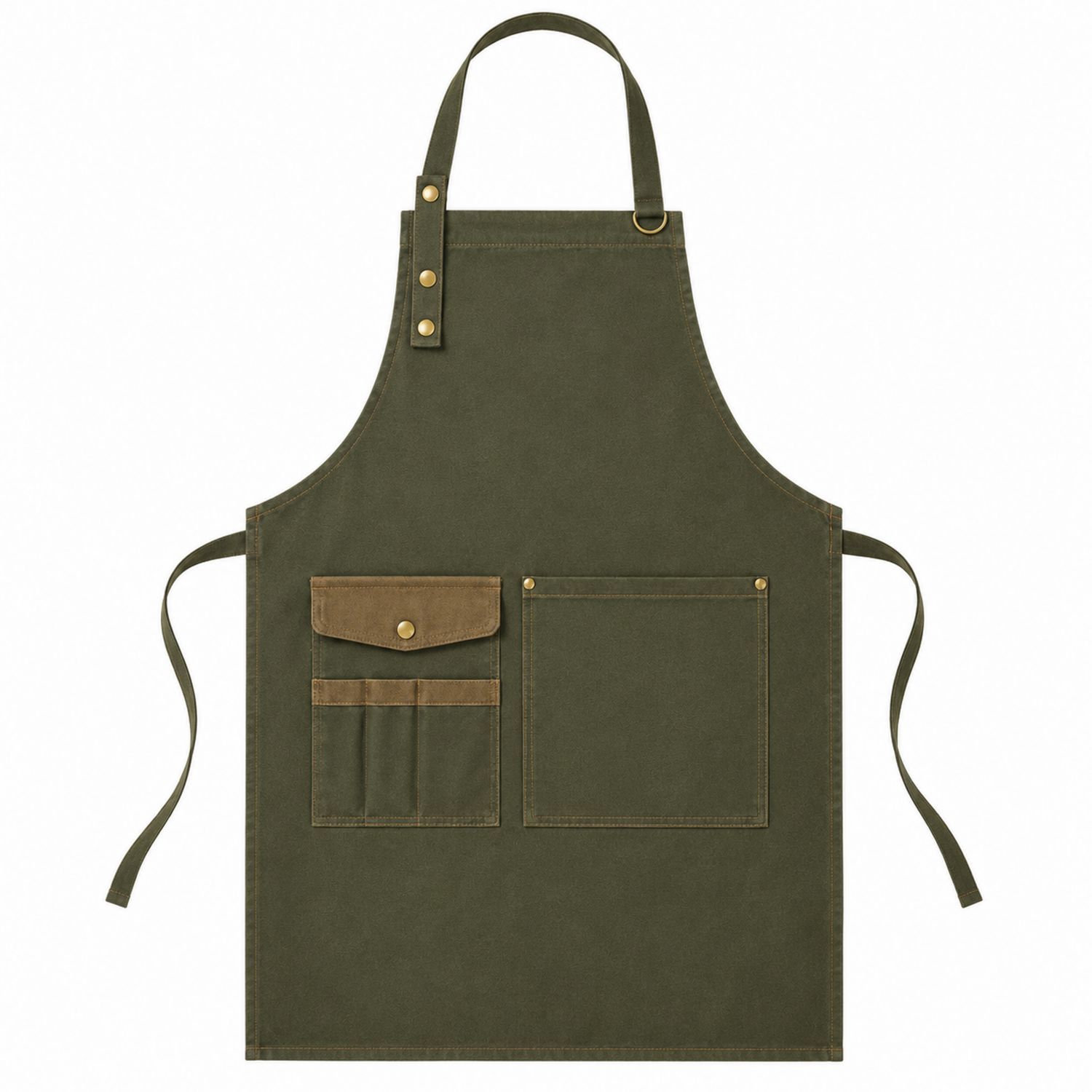 Grembiule da Cucina Regolabile Verde Oliva con Tasche Multiple