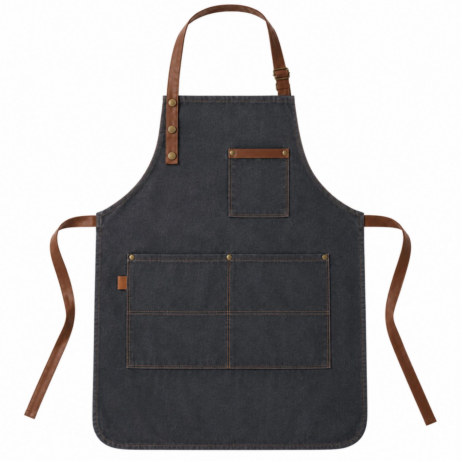 Grembiule da cucina regolabile in denim blu scuro con tasche