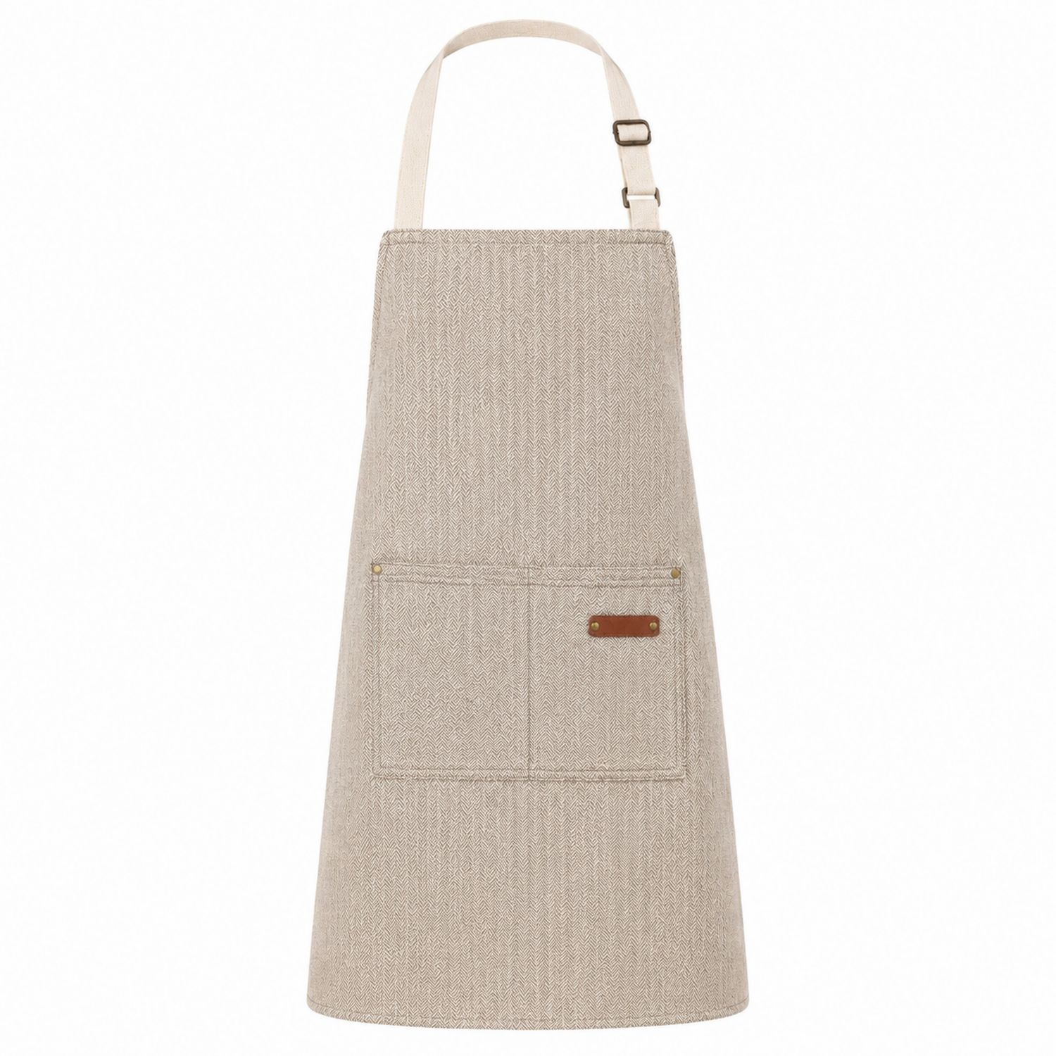 Grembiule da Cucina Beige con Tasche e Cinghia Regolabile
