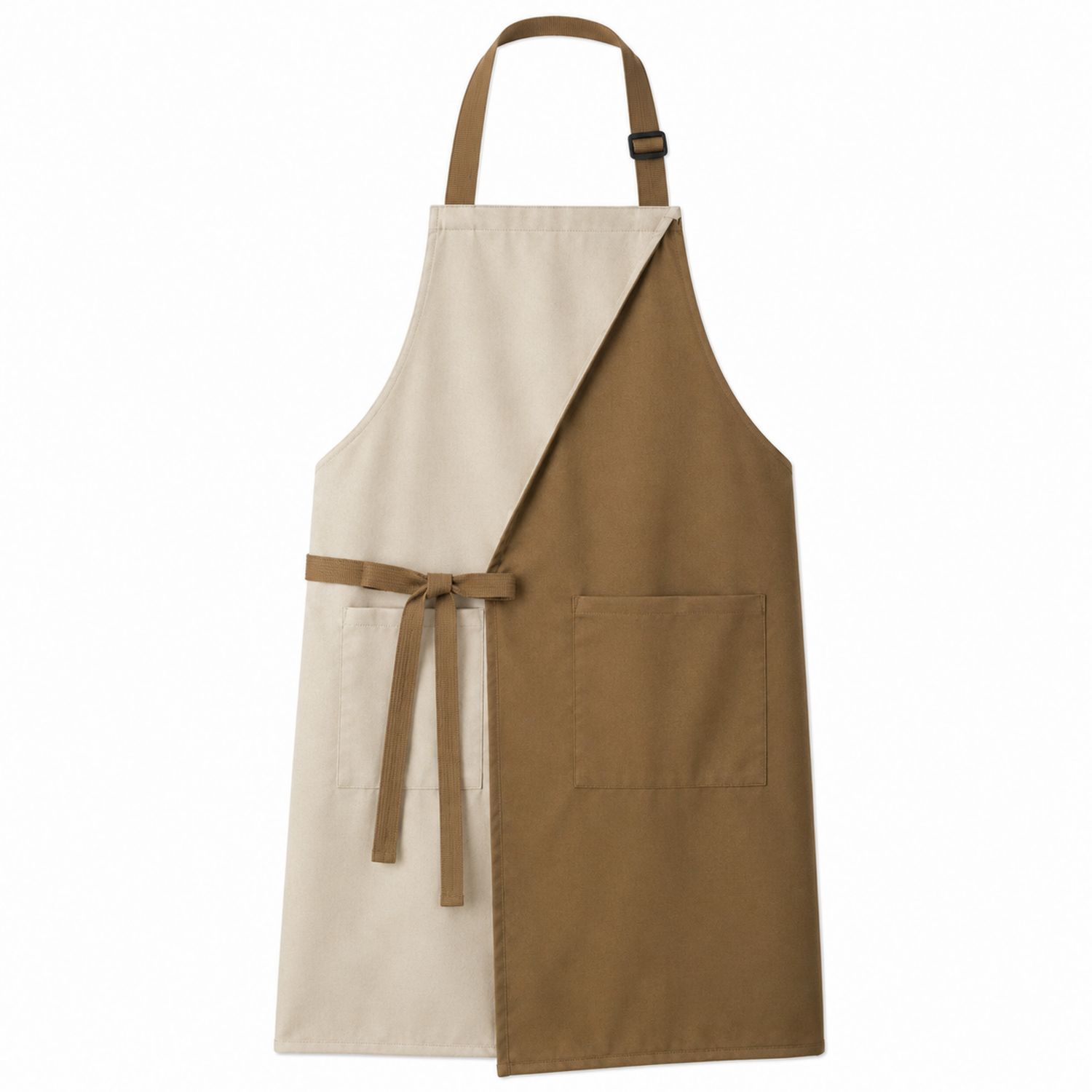 Grembiule da Cucina Regolabile Bicolore Beige e Marrone con Tasca
