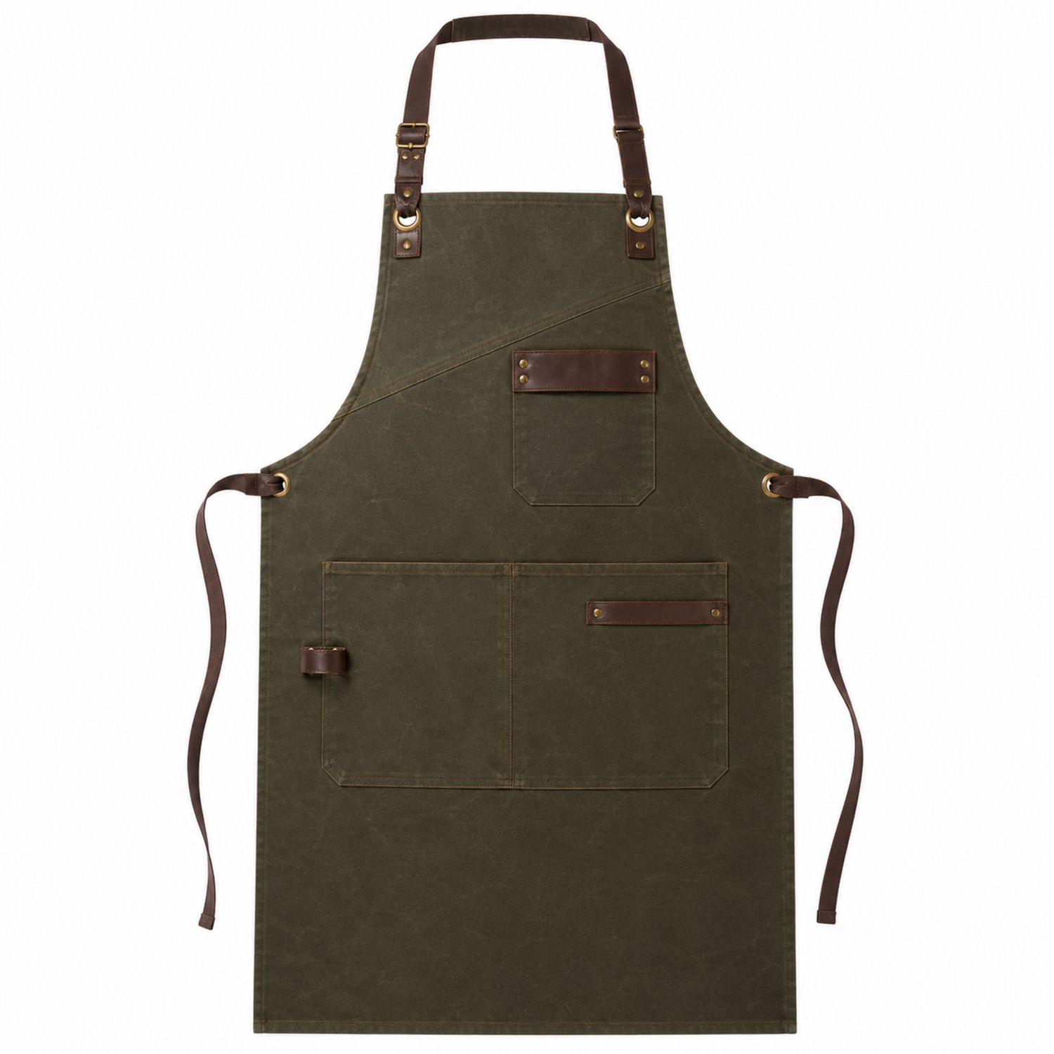 Grembiule Regolabile in Tela Verde Scuro con Tasche Multiple