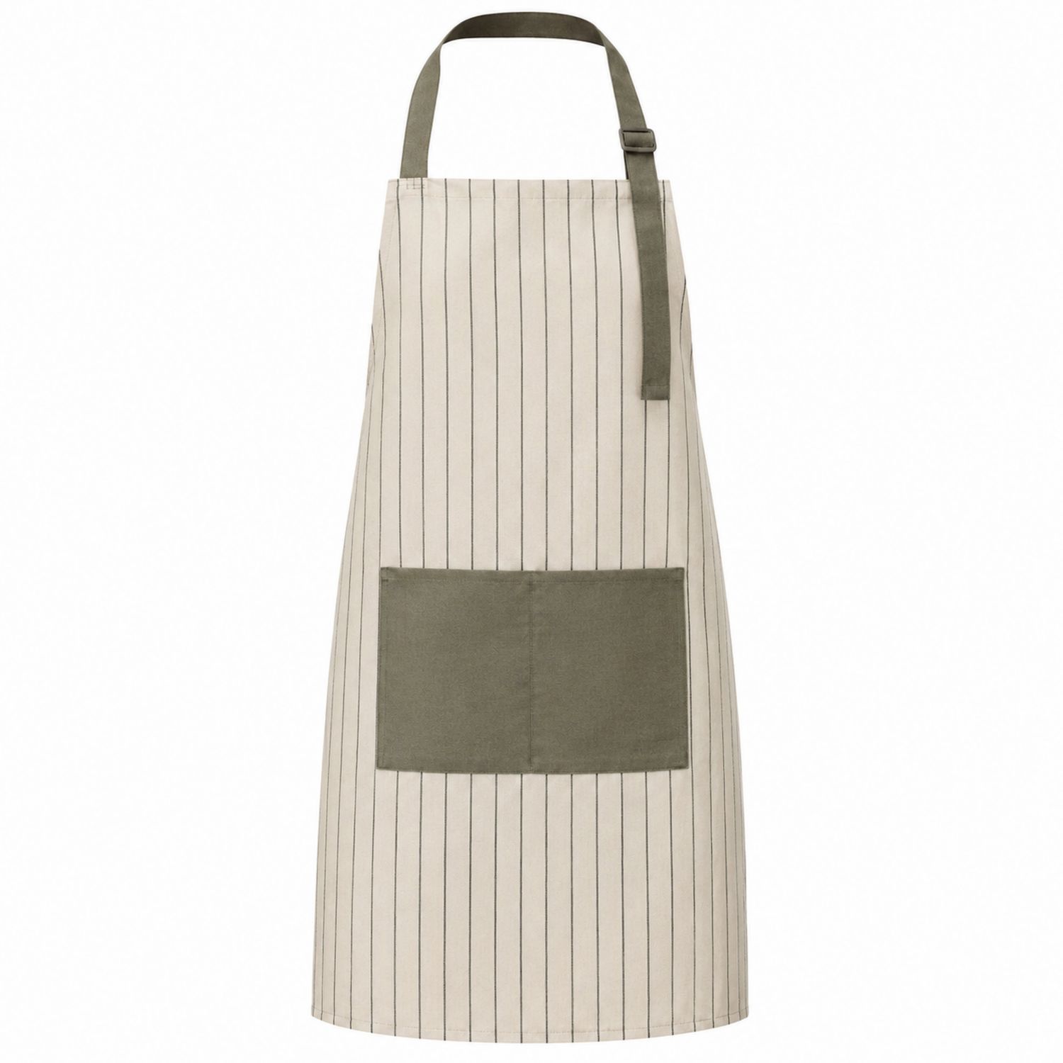 Grembiule da Cucina a Righe con Tasca Regolabile Beige/Verde
