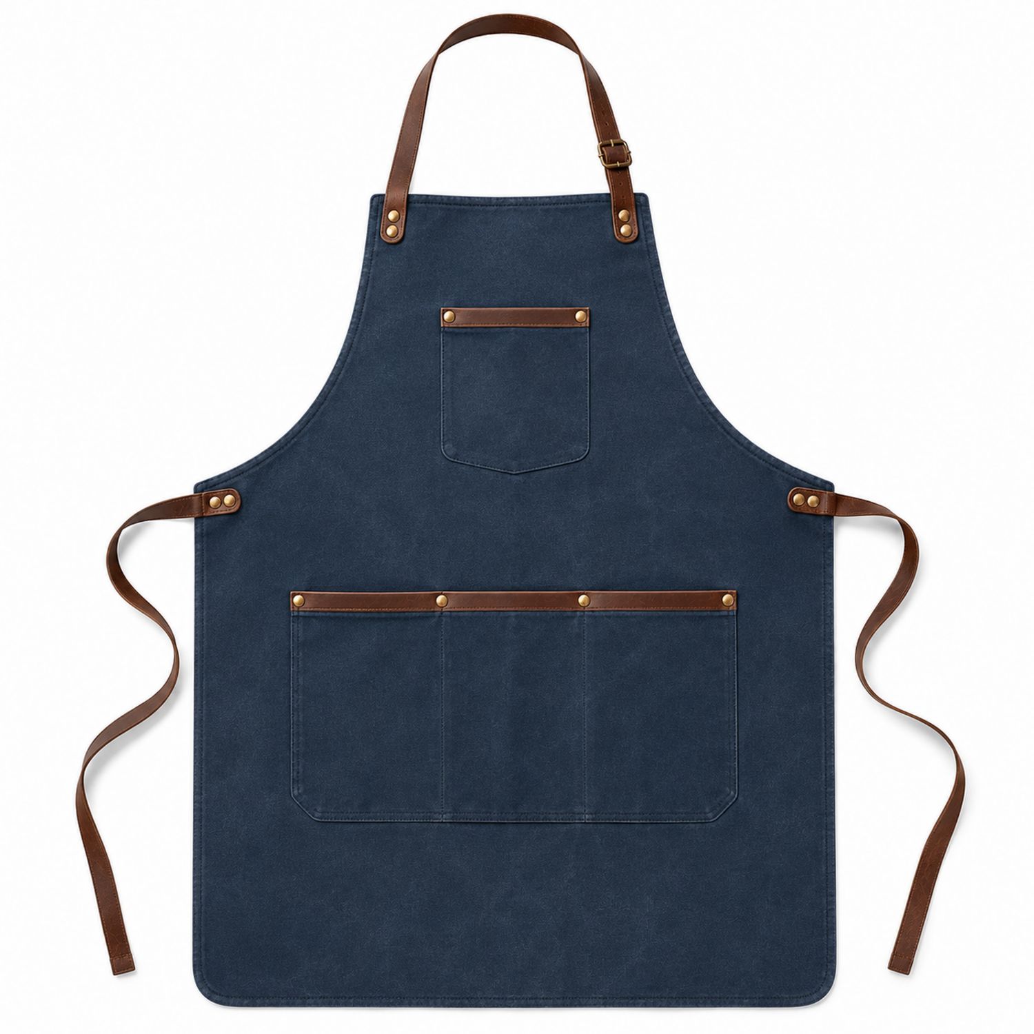 Grembiule da Cucina in Tela Cerata Blu Scuro con Dettagli in Pelle