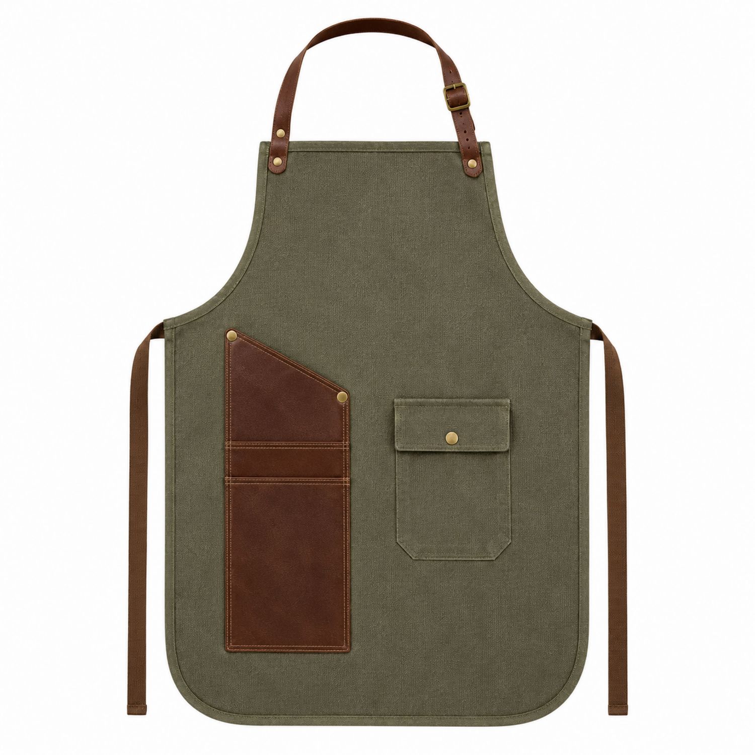 Grembiule da Cucina Regolabile con Tasche Verde Oliva e Marrone