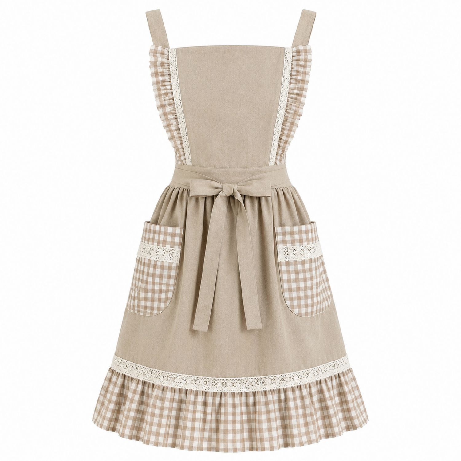 Grembiule Vintage in Stile Vintage con Quadretti Beige