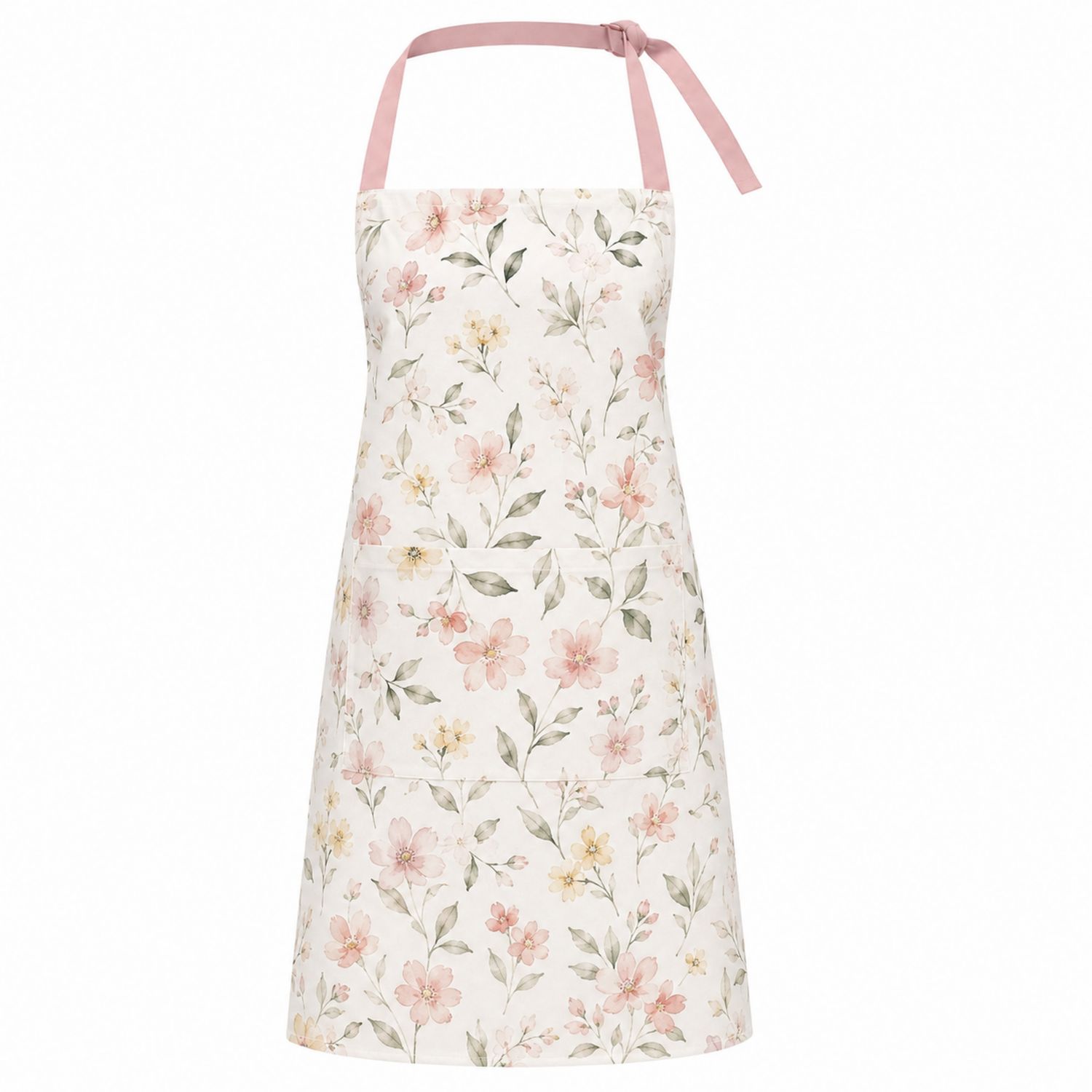 Grembiule da Cucina Floreale Rosa con Tasca