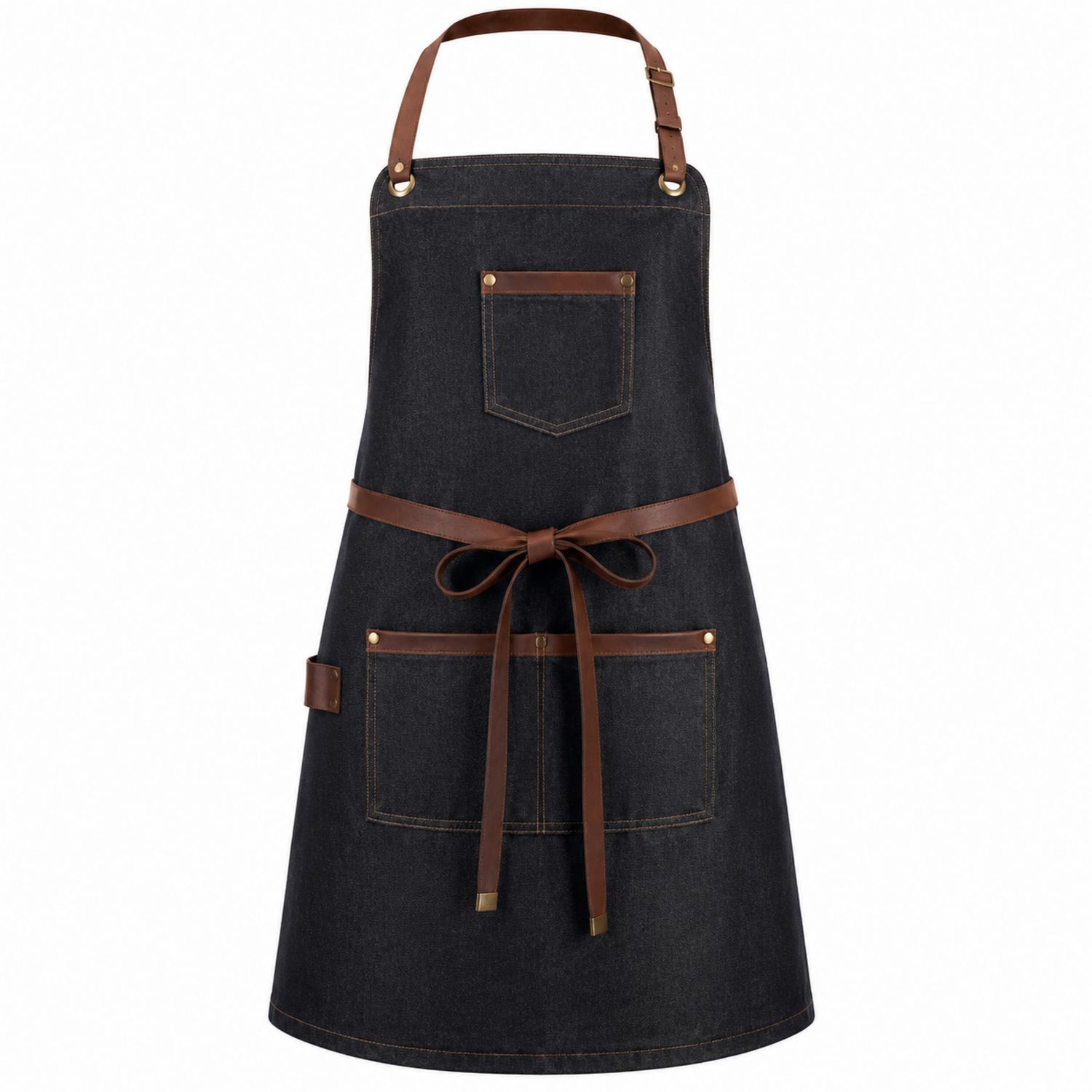 Grembiule da Cucina in Denim con Tasche e Cintura Regolabile