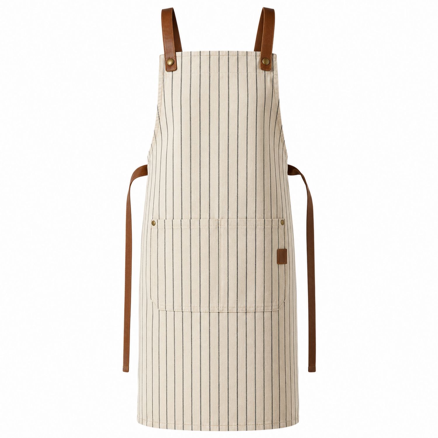Grembiule da Cucina Beige a Righe con Cinghie Regolabili