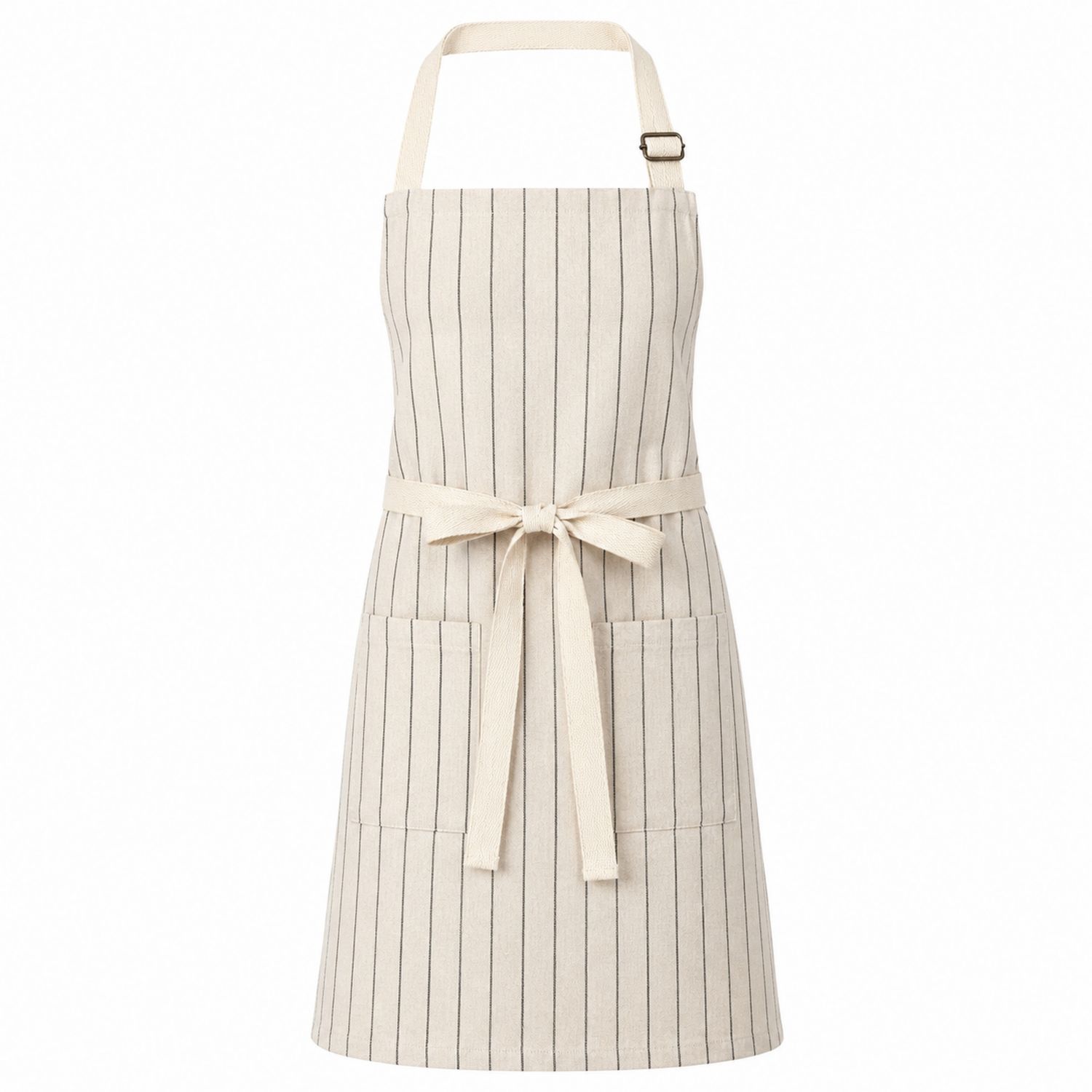 Grembiule da Cucina Rigato Beige con Tasche Frontali