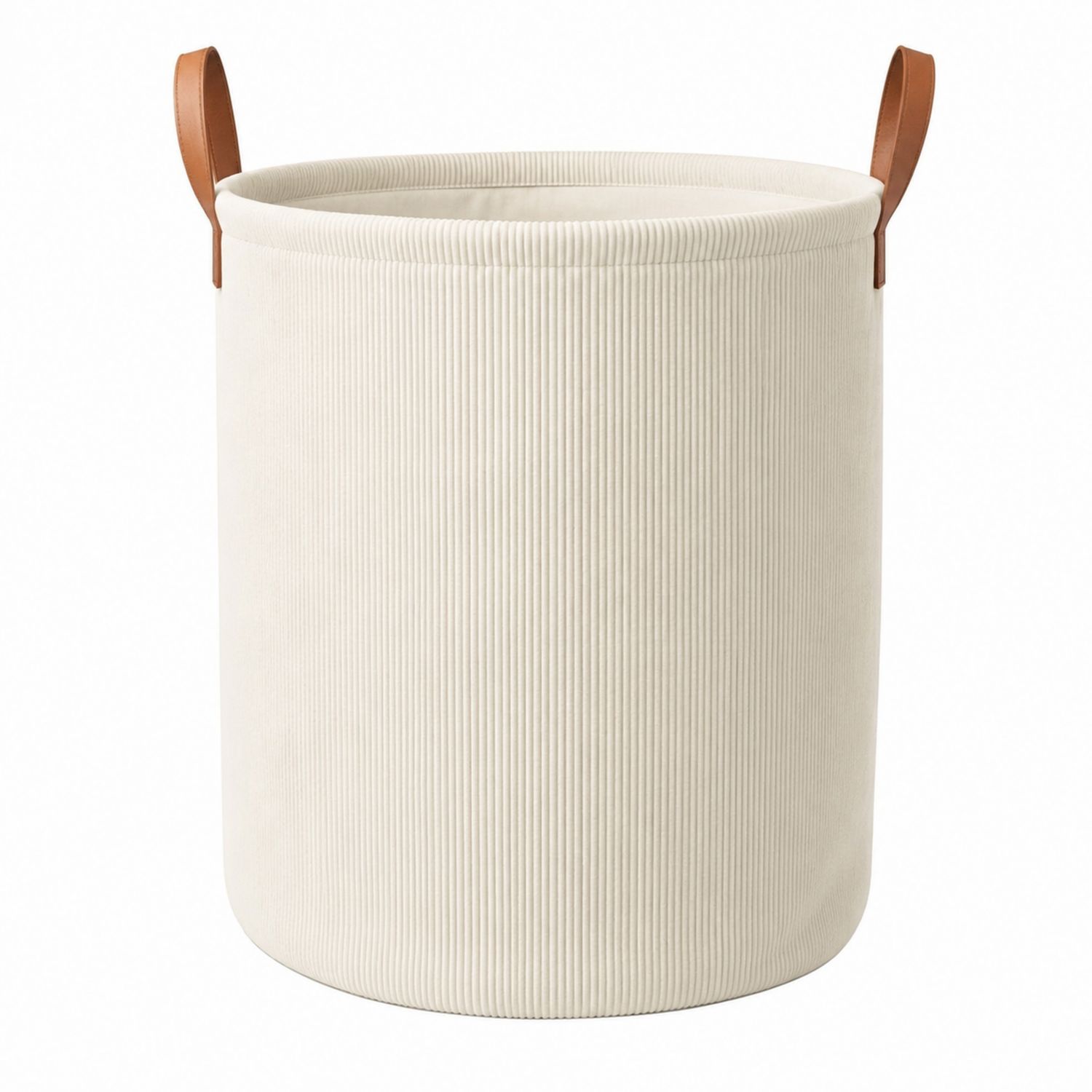 Cesta portabiancheria beige con manici in cuoio-lunavioliving