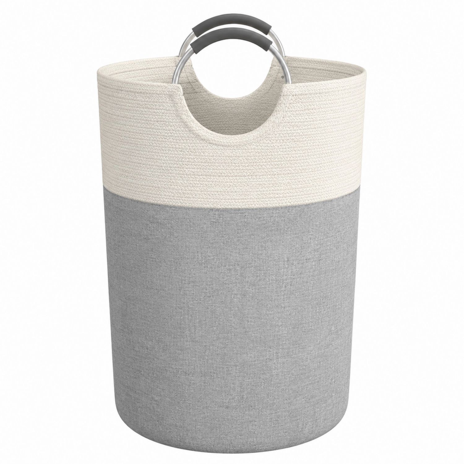 Cesto portabiancheria cilindrico Grigio e Avorio con manici-lunavioliving