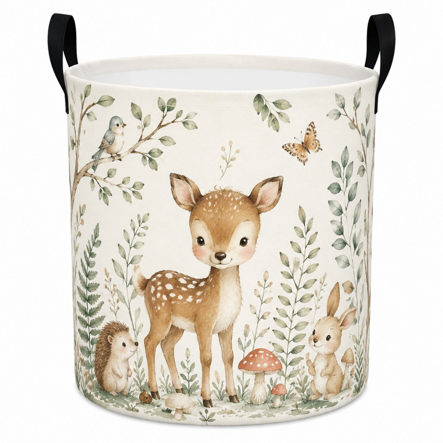 Cesto Portaoggetti Animali della Foresta per Bambini, Colore Crema-lunavioliving