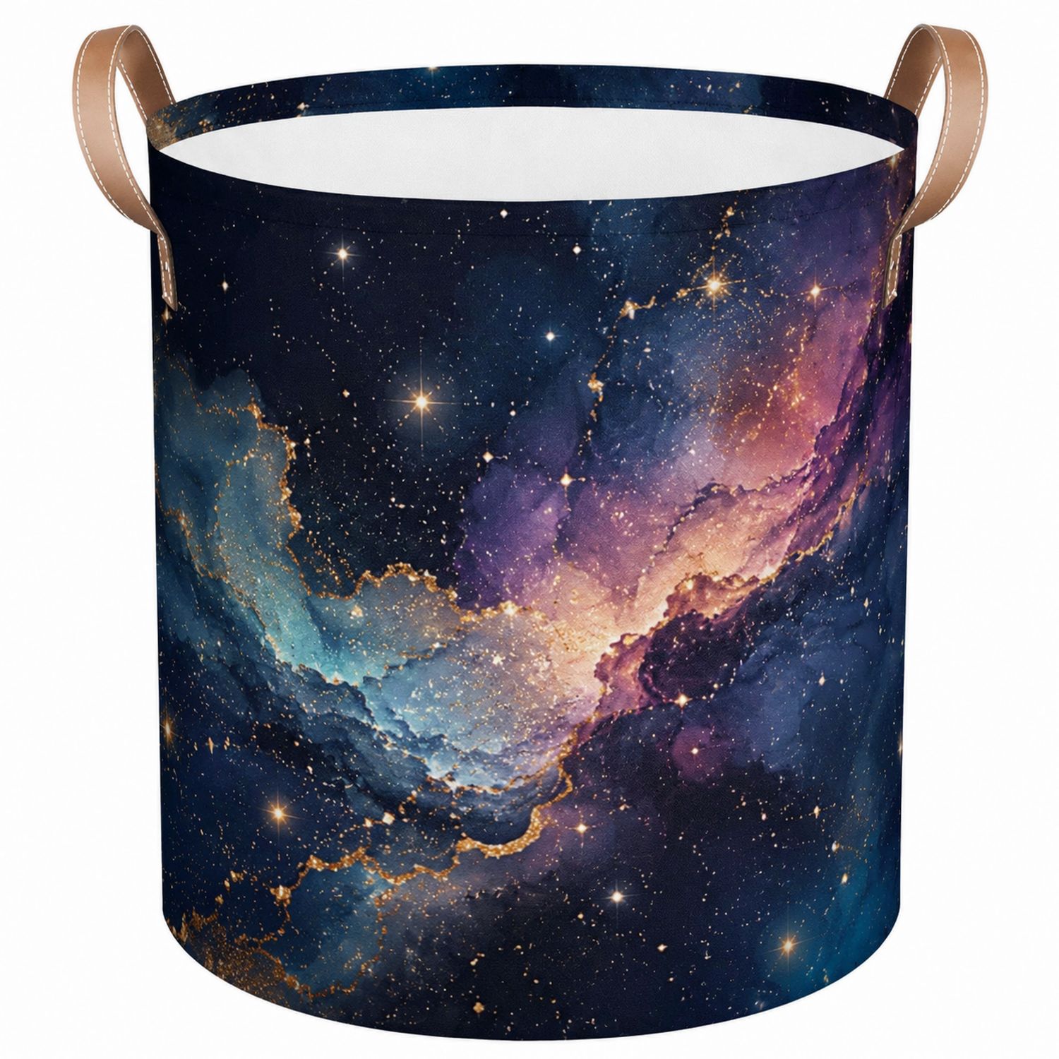Cesta Portaoggetti Galassia Multicolore con Manici in Pelle-lunavioliving