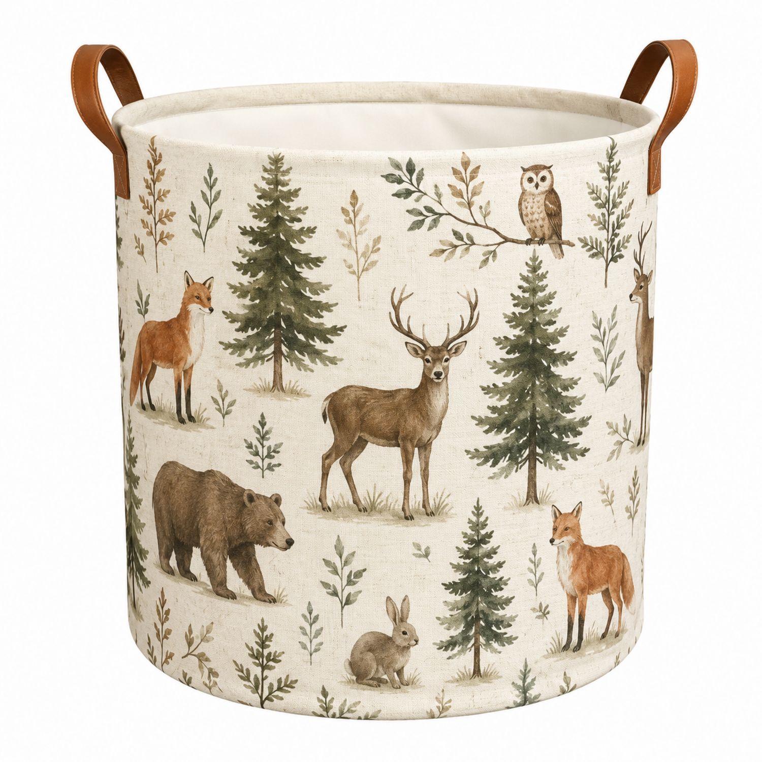 Cesto Portabiancheria Animali Selvatici con Manici in Pelle Beige Multicolore-lunavioliving