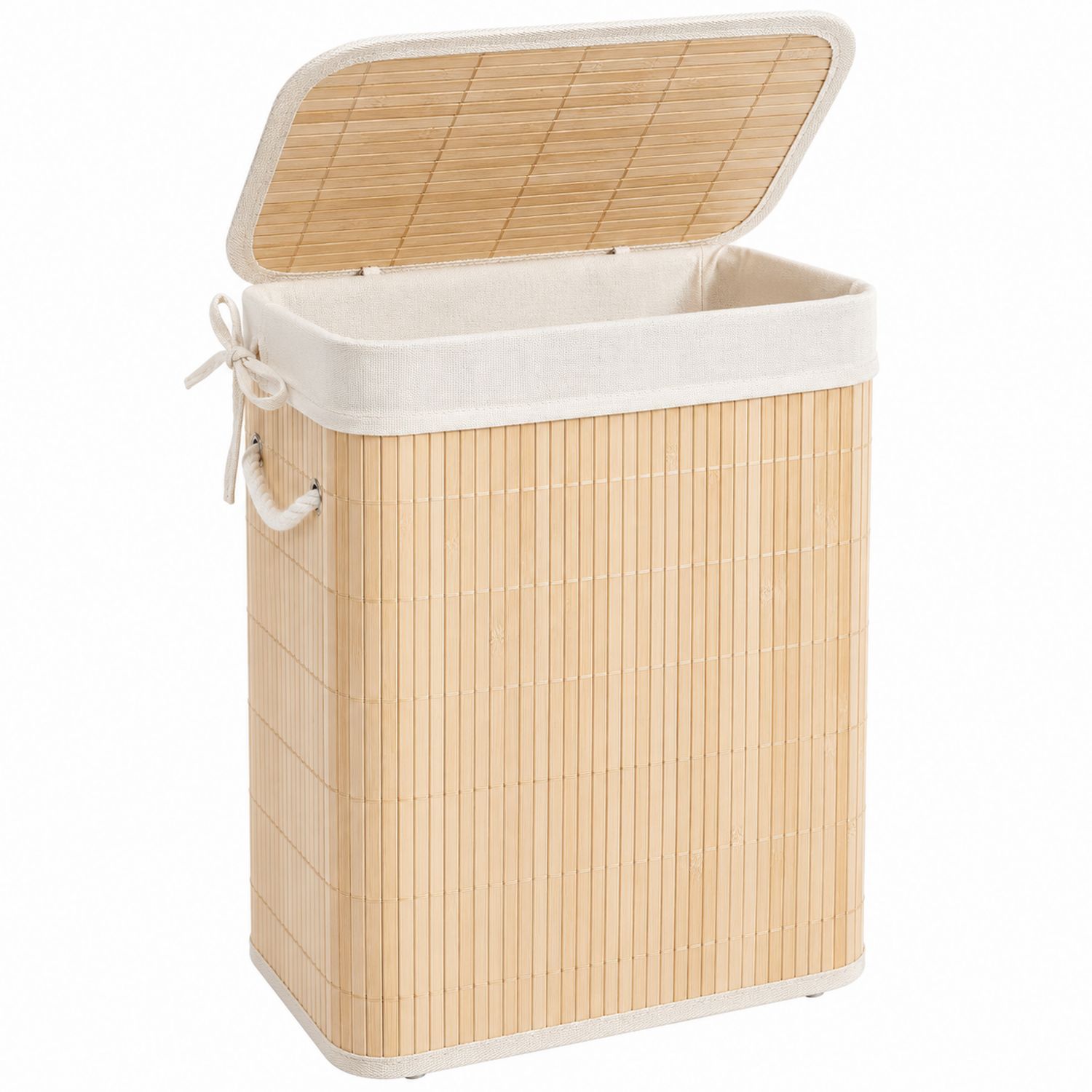 Cesto Portabiancheria Bambù Rettangolare con Coperchio Beige 80L-lunavioliving