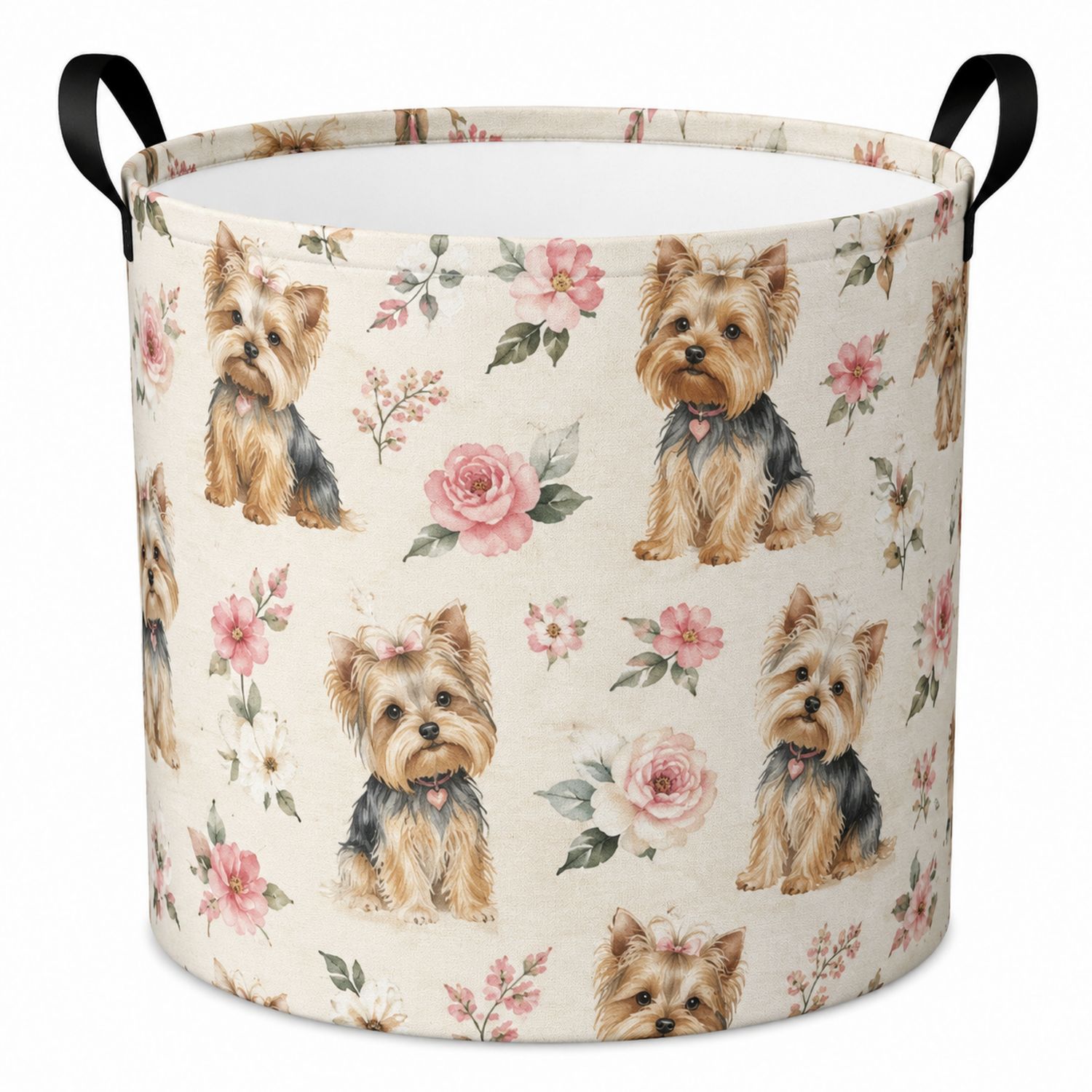 Cesto Portabiancheria Rotondo con Stampa Yorkshire e Fiori - 55L-lunavioliving