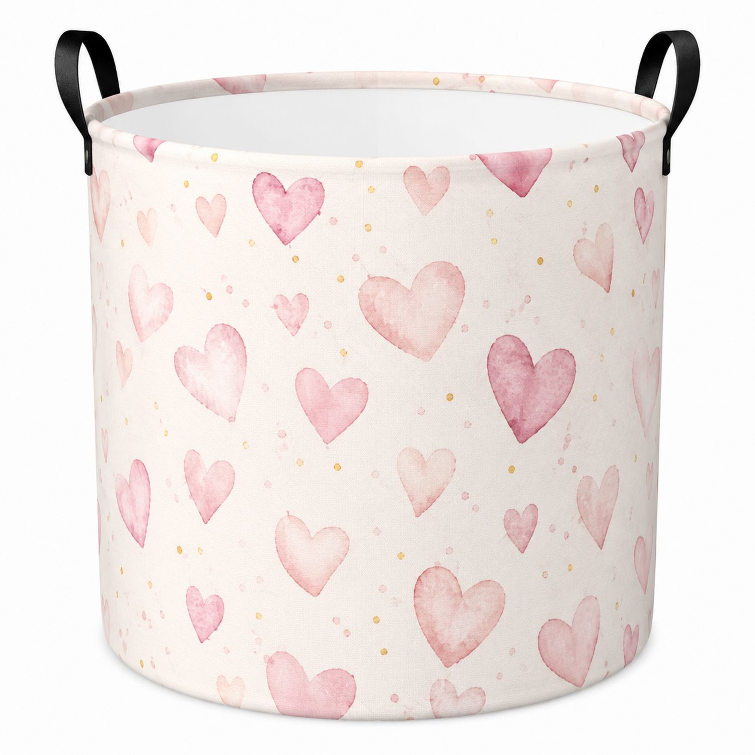Cesto portaoggetti cilíndrico con cuori rosa e manici-lunavioliving