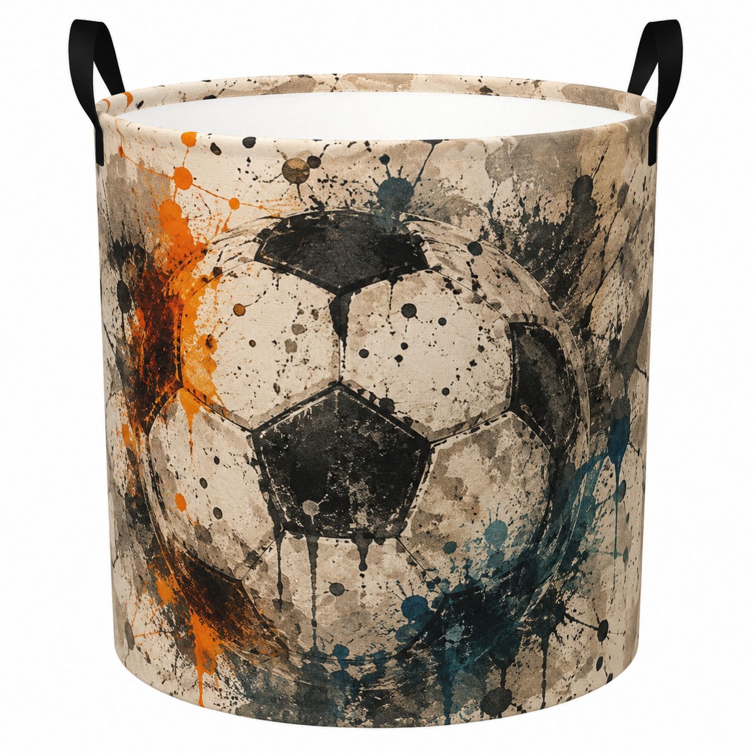 Cesto Portabiancheria Rotondo con Motivo Calcio Multicolore-lunavioliving