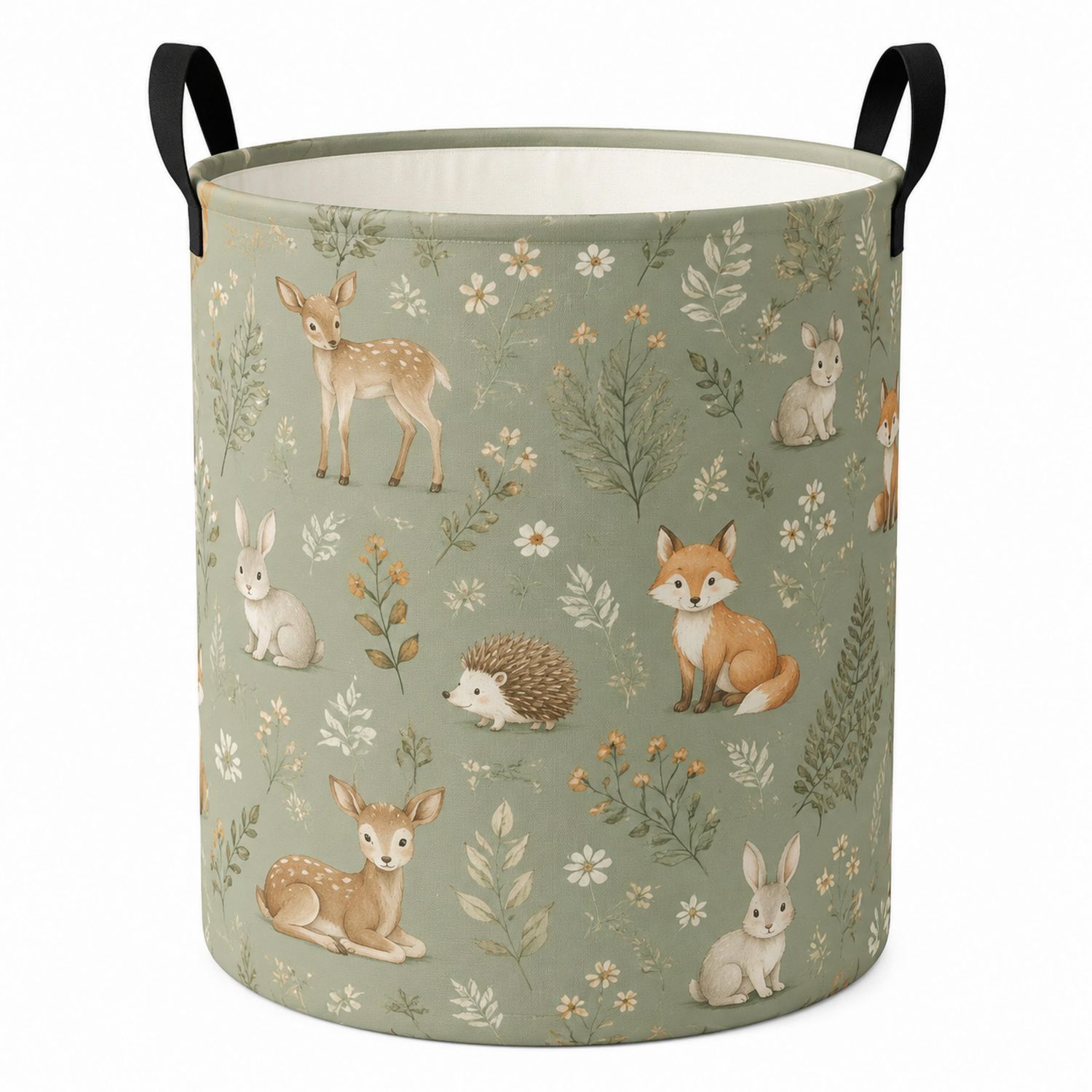 Cesto portabiancheria con animali stampati verde 42x50 cm-lunavioliving