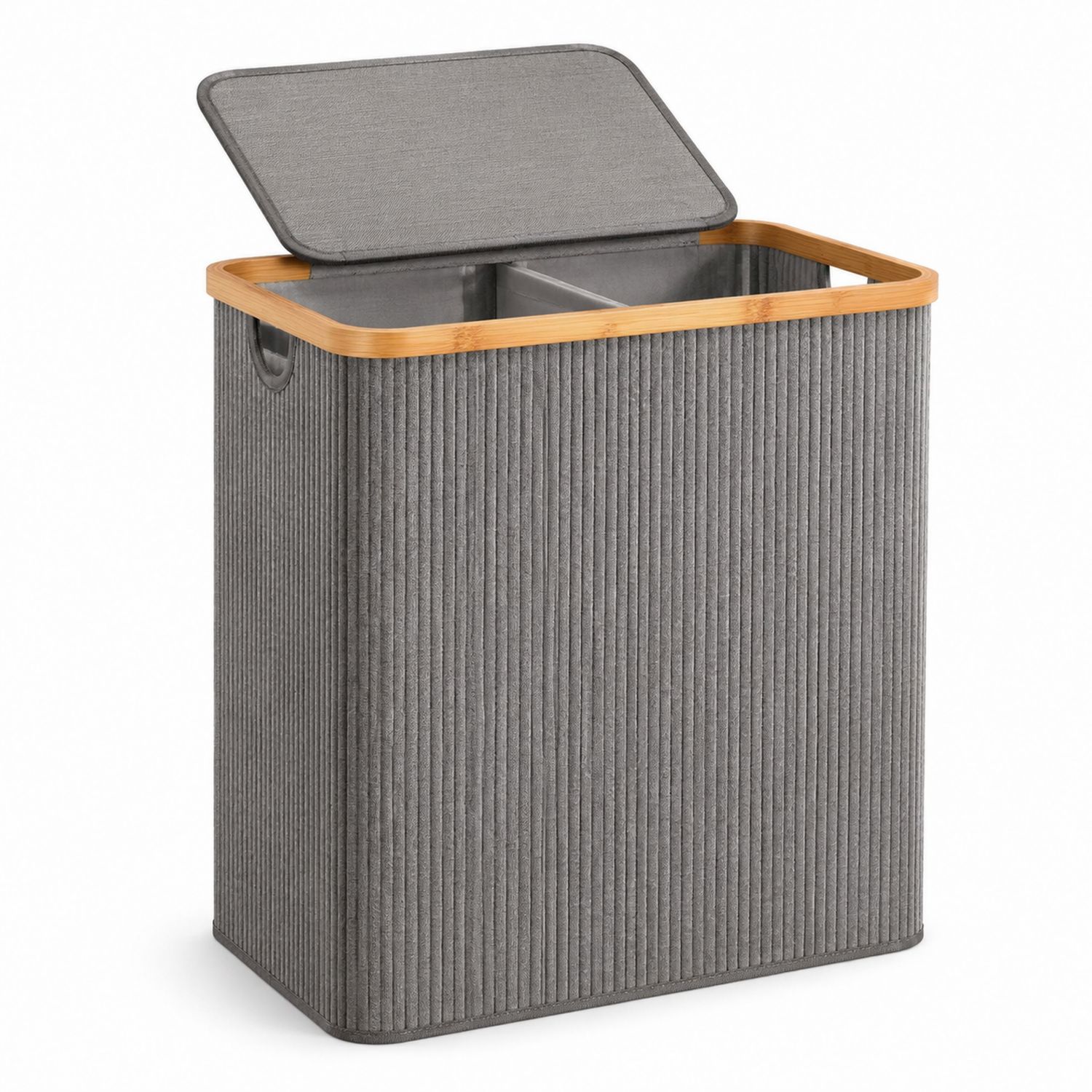 Cesto per Bucato Doppio Grigio con Coperchio 60L-lunavioliving