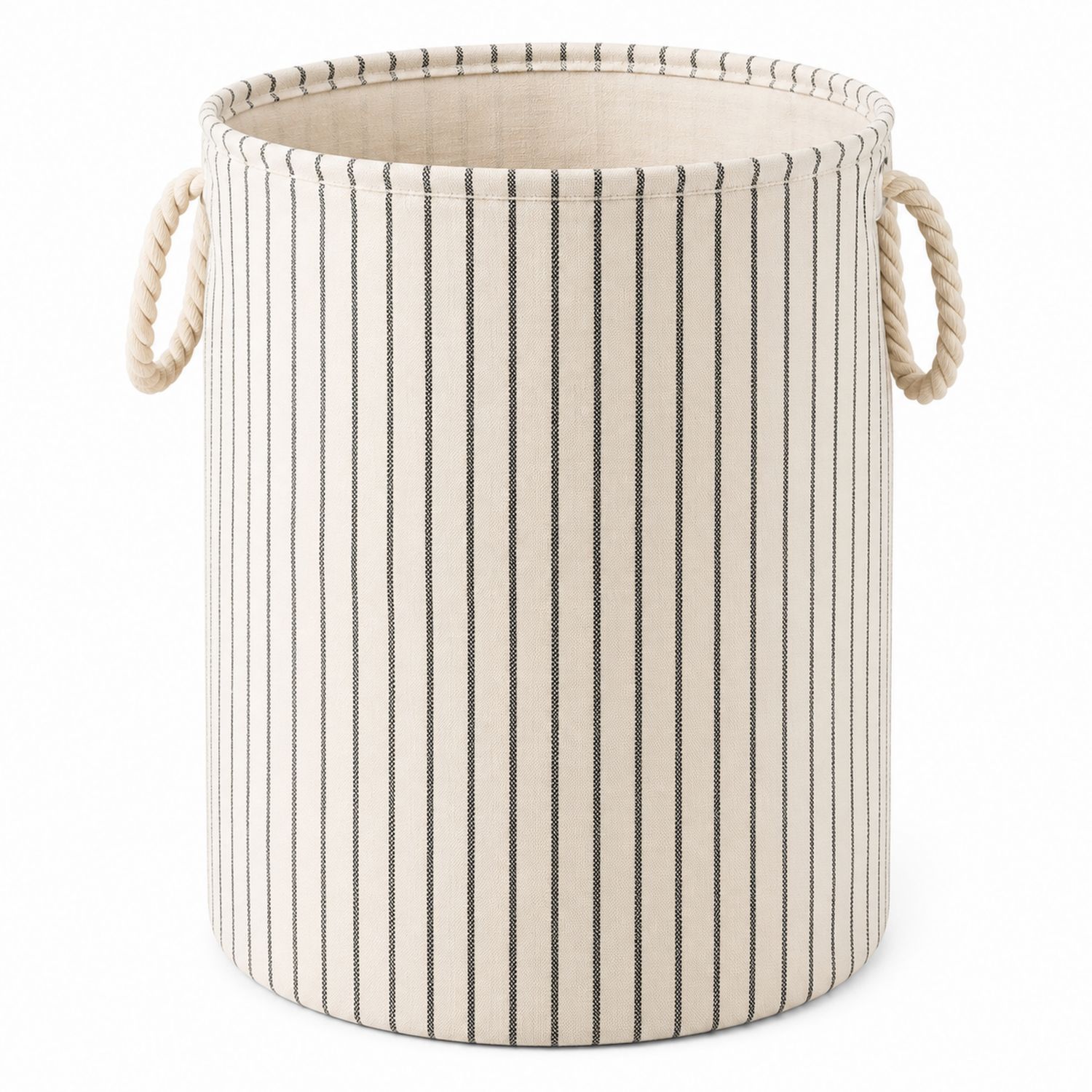 Cesto Portabiancheria a Strisce Beige e Nero con Manici-lunavioliving