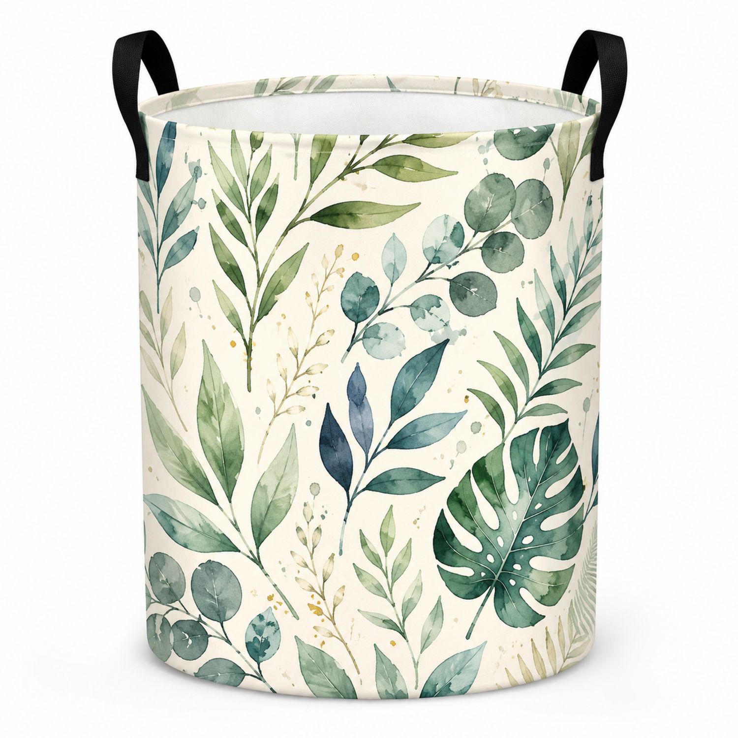 Cesta Portabiancheria Foglie Verdi Pieghevole 40L-lunavioliving
