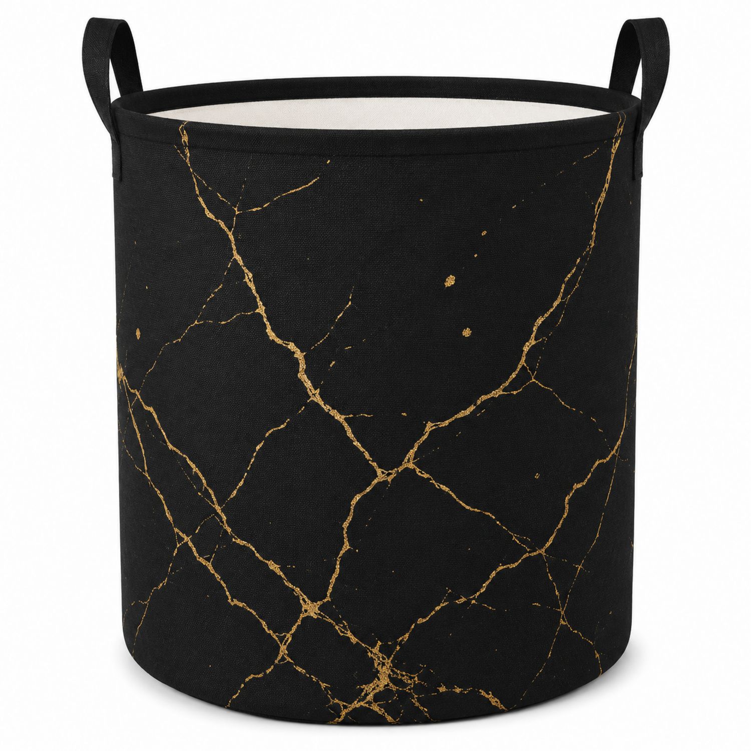 Cesta Portaoggetti Marmo Nero e Oro con Manici-lunavioliving