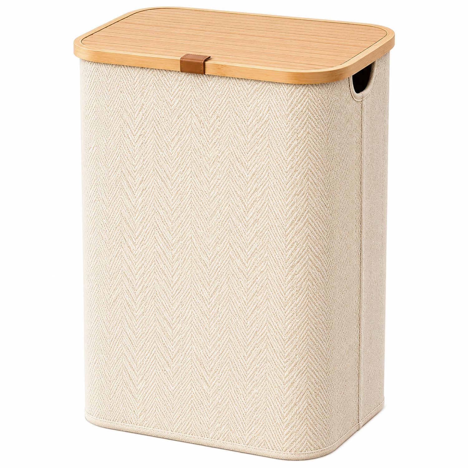 Cesto portabiancheria rettangolare con coperchio in bambù beige 35x58cm-lunavioliving