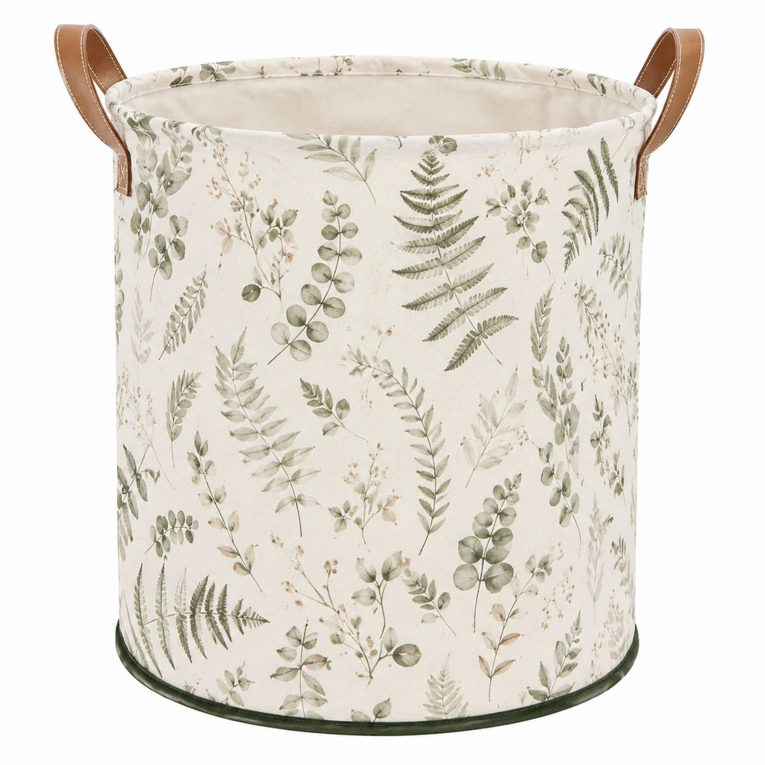 Cesto Rotondo Pieghevole con Motivo Foglie Verde e Beige-lunavioliving
