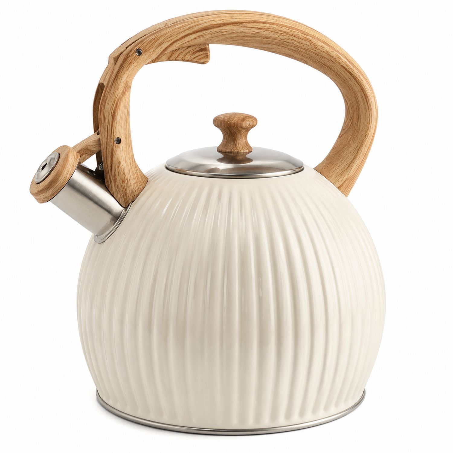Hervidor de Agua de 1.5L con Asa de Madera y Boquilla de Acero Inoxidable Crema