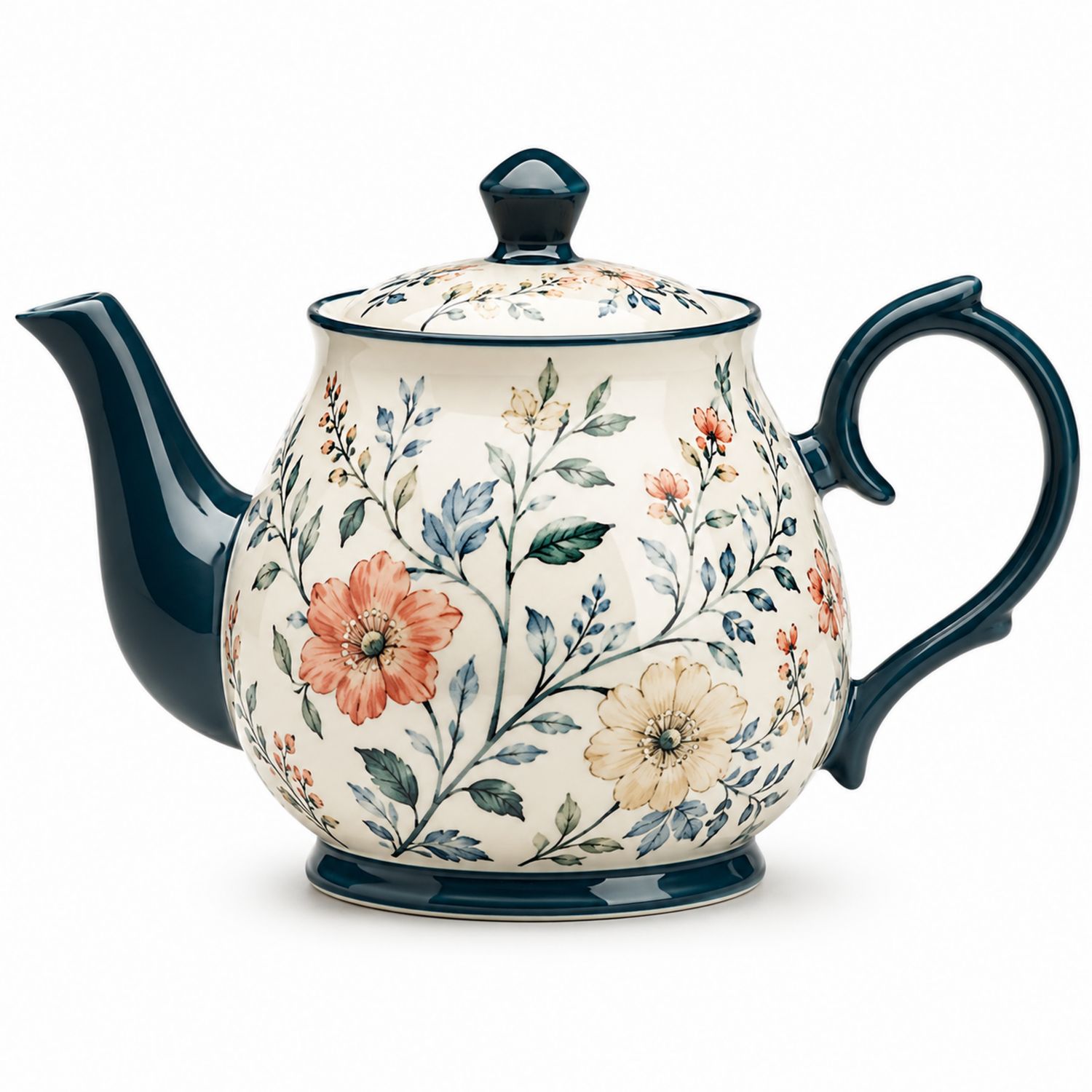 Tetera de Porcelana con Motivos Florales Azul 1000ml