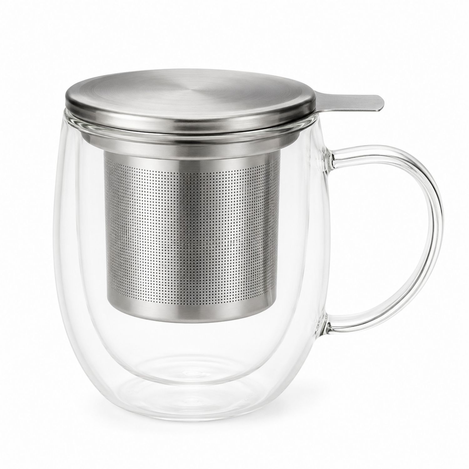Taza de Vidrio de Doble Pared con Infusor de Acero Inoxidable 350ml